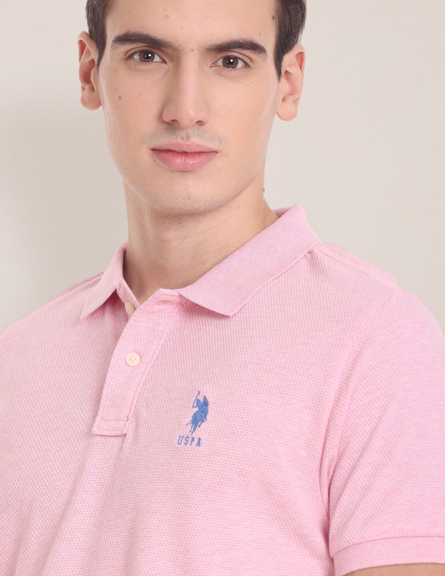 Slim Fit Popcorn Polo Shirt Light Pink - U.S. Polo Assn. India | Large