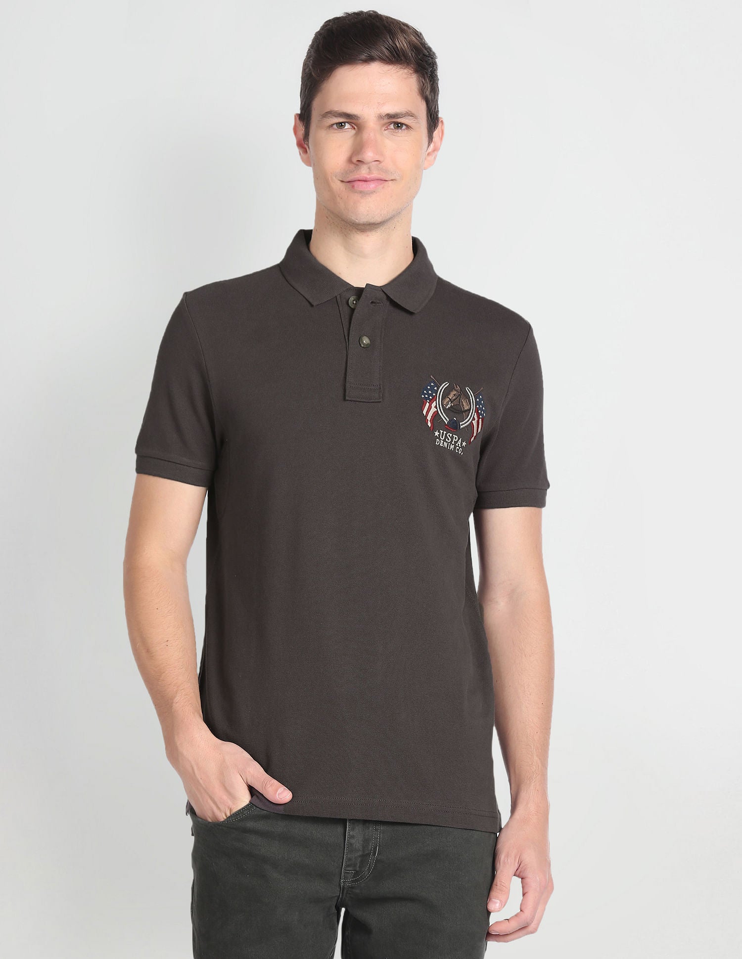 Solid Muscle Fit Polo Shirt Charcoal Grey - U.S. Polo Assn. India | Large