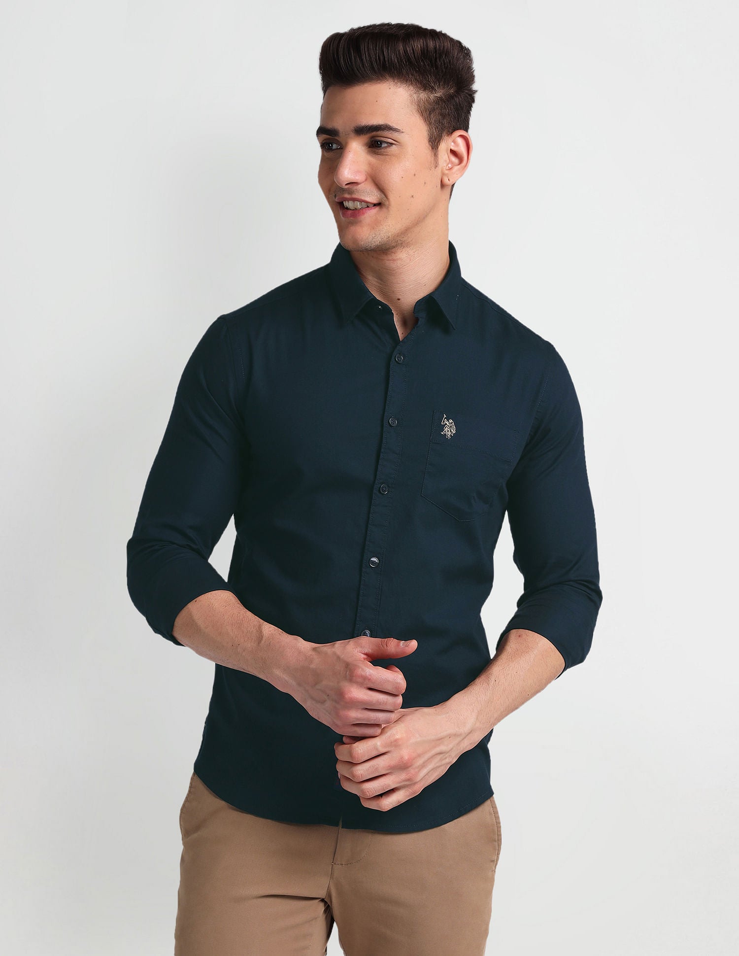 Slim Fit Twill Shirt Navy - U.S. Polo Assn. India | Large