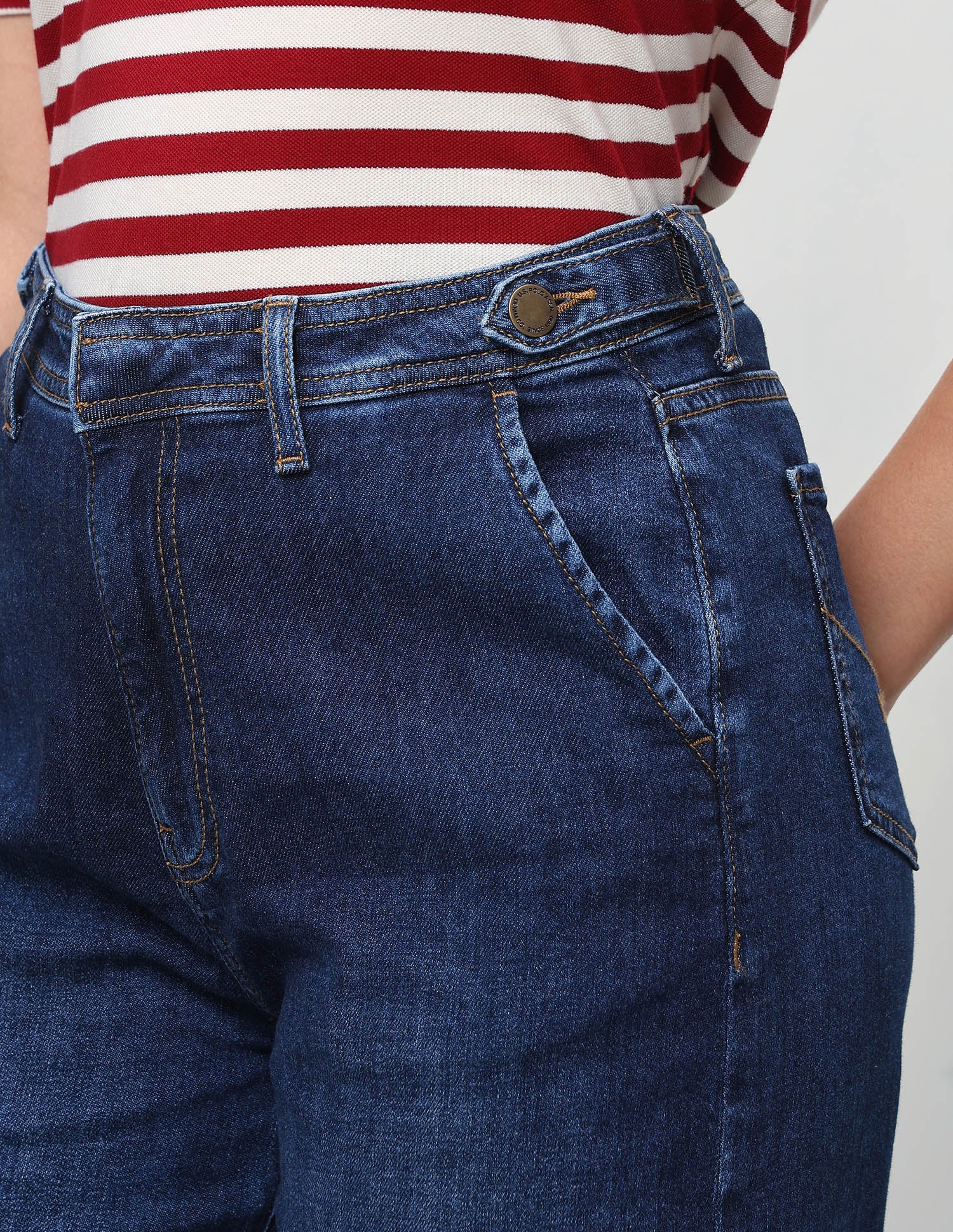 High Rise Wide Leg Fit Jeans Dark Blue - U.S. Polo Assn. India | Large