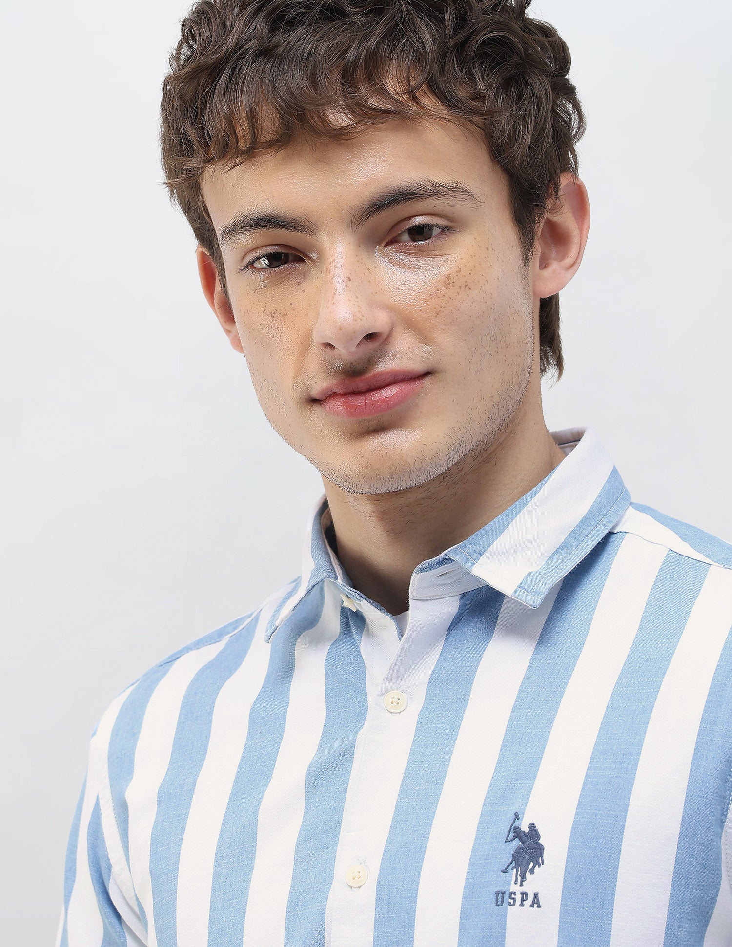 Vertical Striped Regular Fit Shirt Light Indigo - U.S. Polo Assn. India | Large