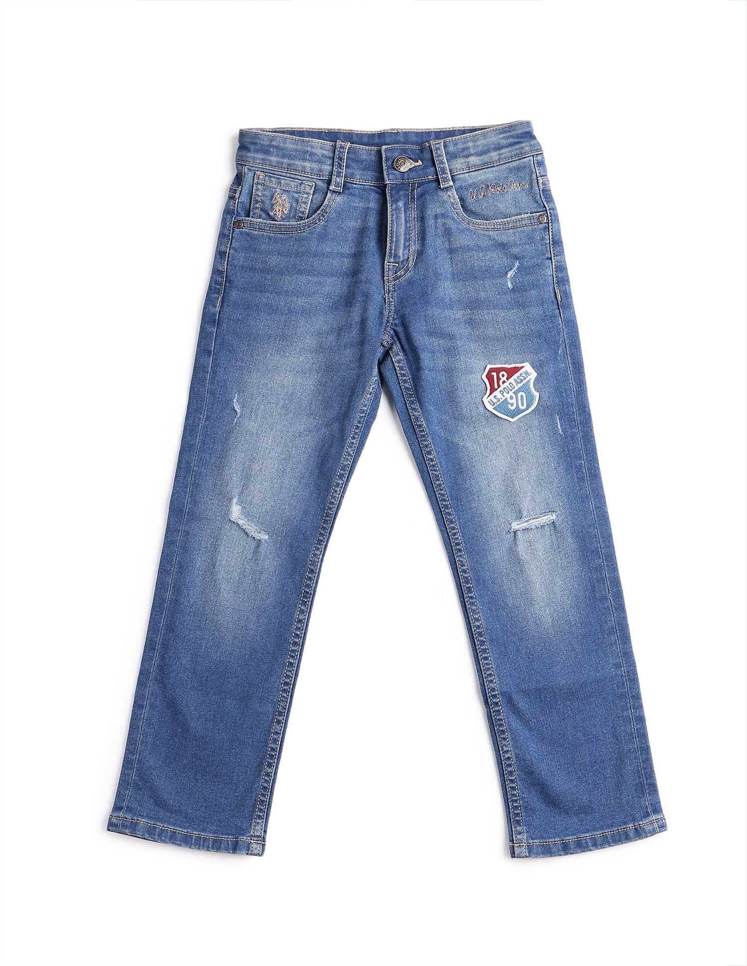 Boys Relaxed Fit Lightly Distressed Jeans Light Blue - U.S. POLO ASSN. | Large