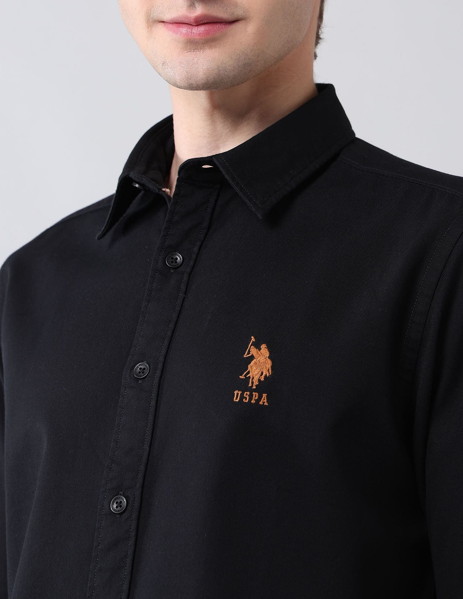 Solid Cavalry Twill Shirt Black - U.S. Polo Assn. India | Large