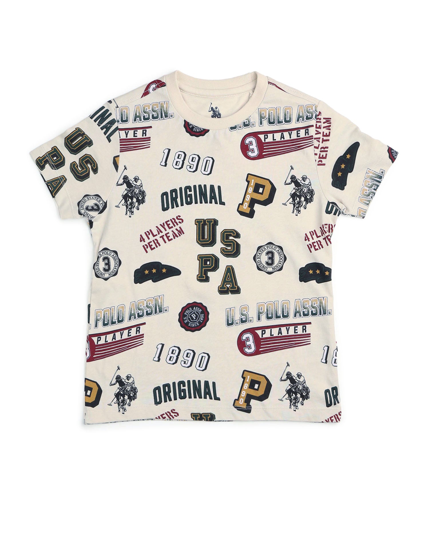 Boys Graphic Printed Pure Cotton T Shirt Ecru - U.S. POLO ASSN. | Large