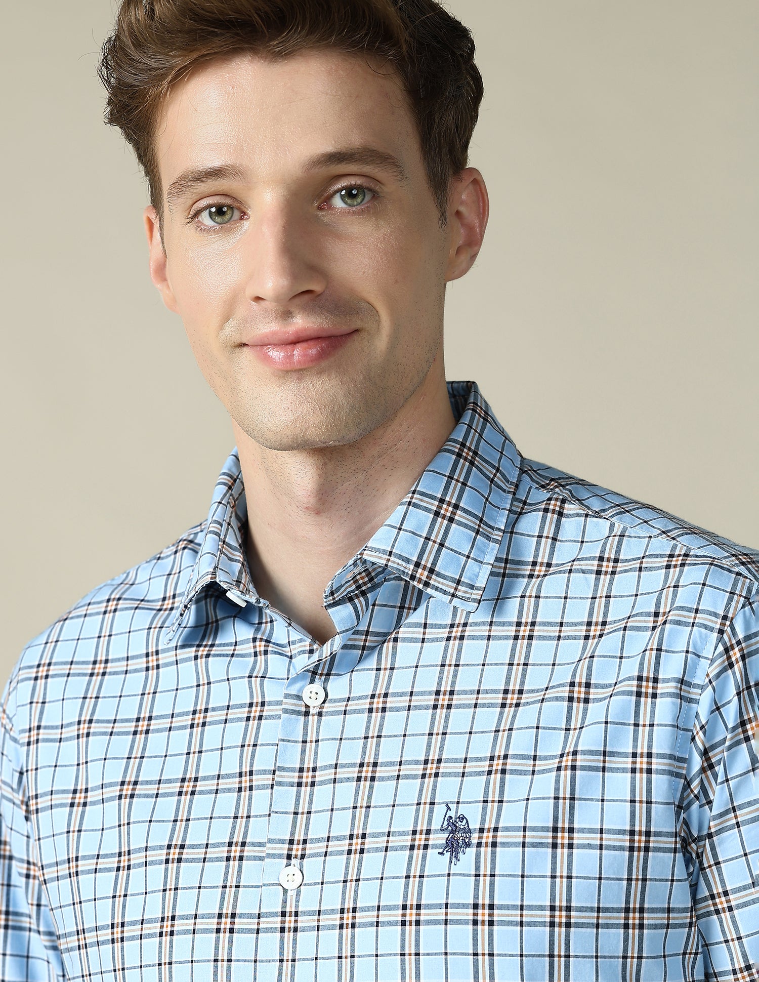 Grid Tattersall Checked Tailored Fit Shirt Light Blue - U.S. POLO ASSN. | Large