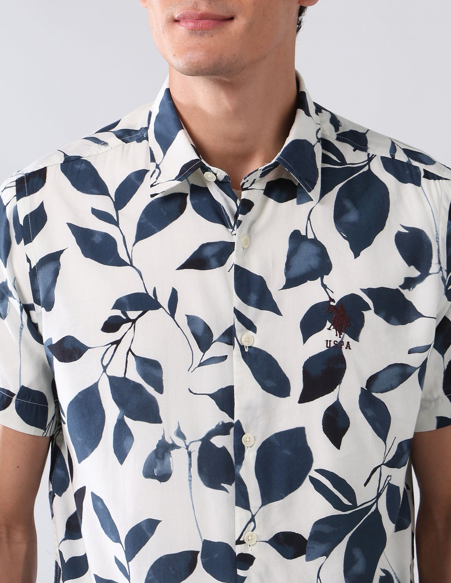 Tropical Printed Poplin Shirt Off White - U.S. Polo Assn. India | Large