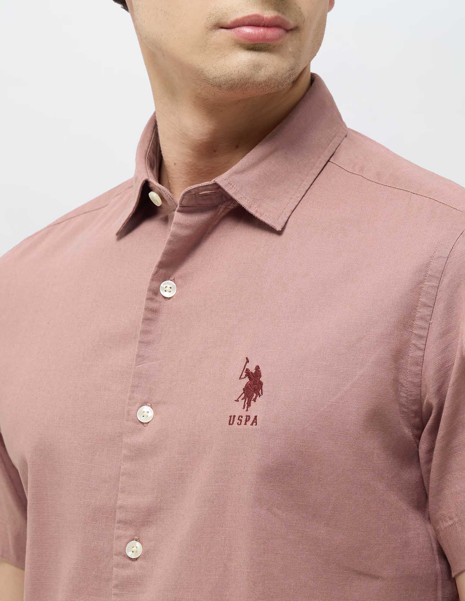 Solid Regular Fit Shirt Dark Pink - U.S. Polo Assn. India | Large