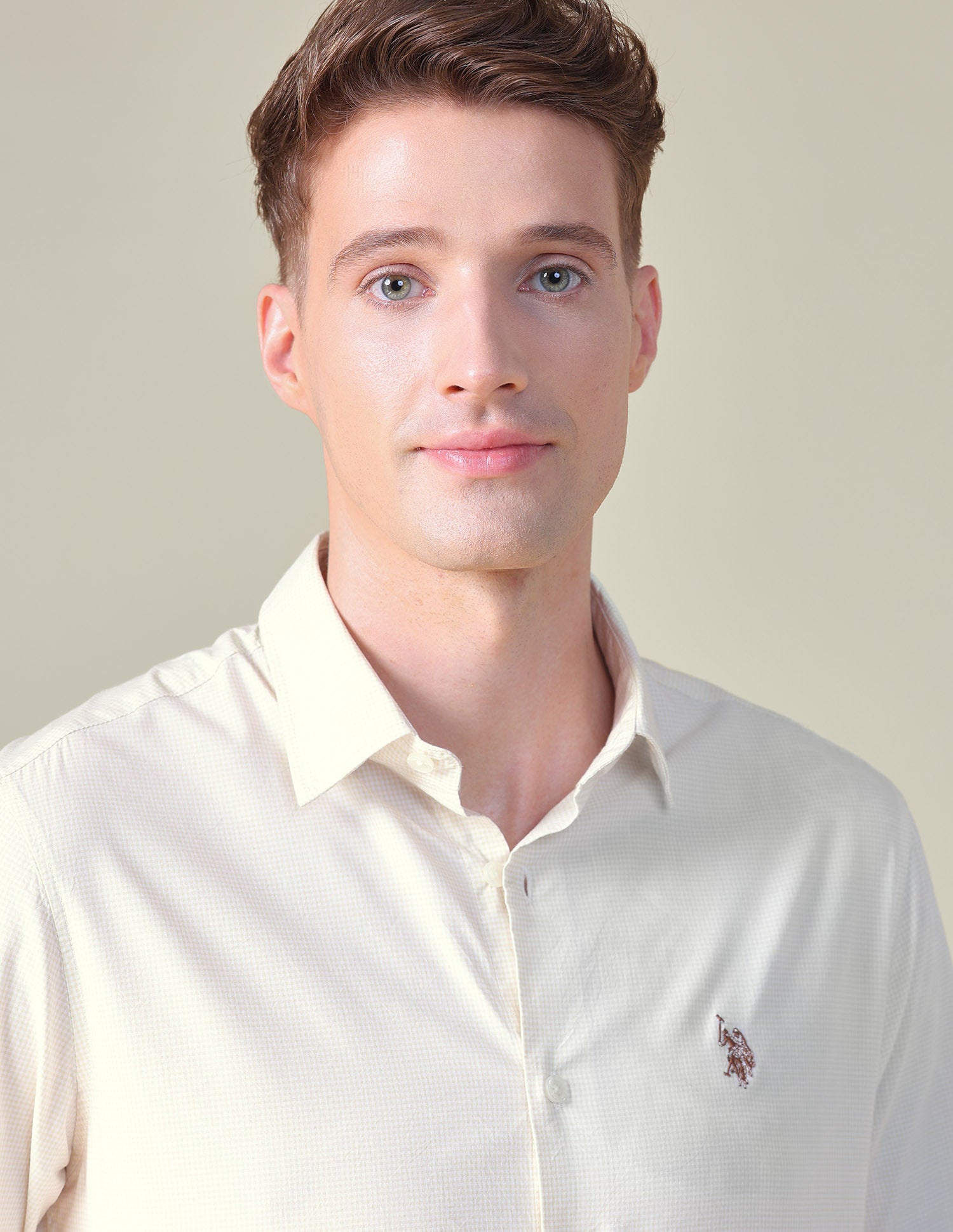 Gingham Checked Tailored Fit Shirt Beige - U.S. POLO ASSN. | Large
