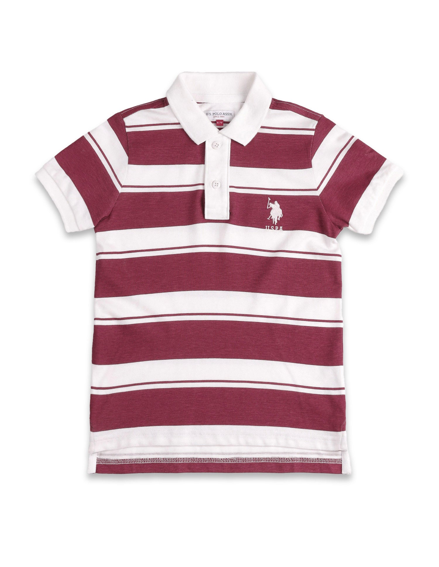 Boys Horizontal Striped Pure Cotton Polo Shirt Red - U.S. POLO ASSN. | Large