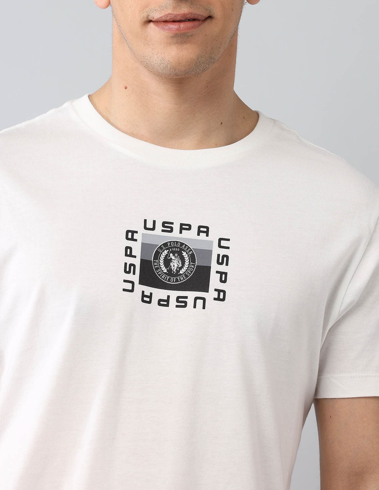 Muscle Fit Graphic Printed T-Shirt Ivory - U.S. Polo Assn. India | Large