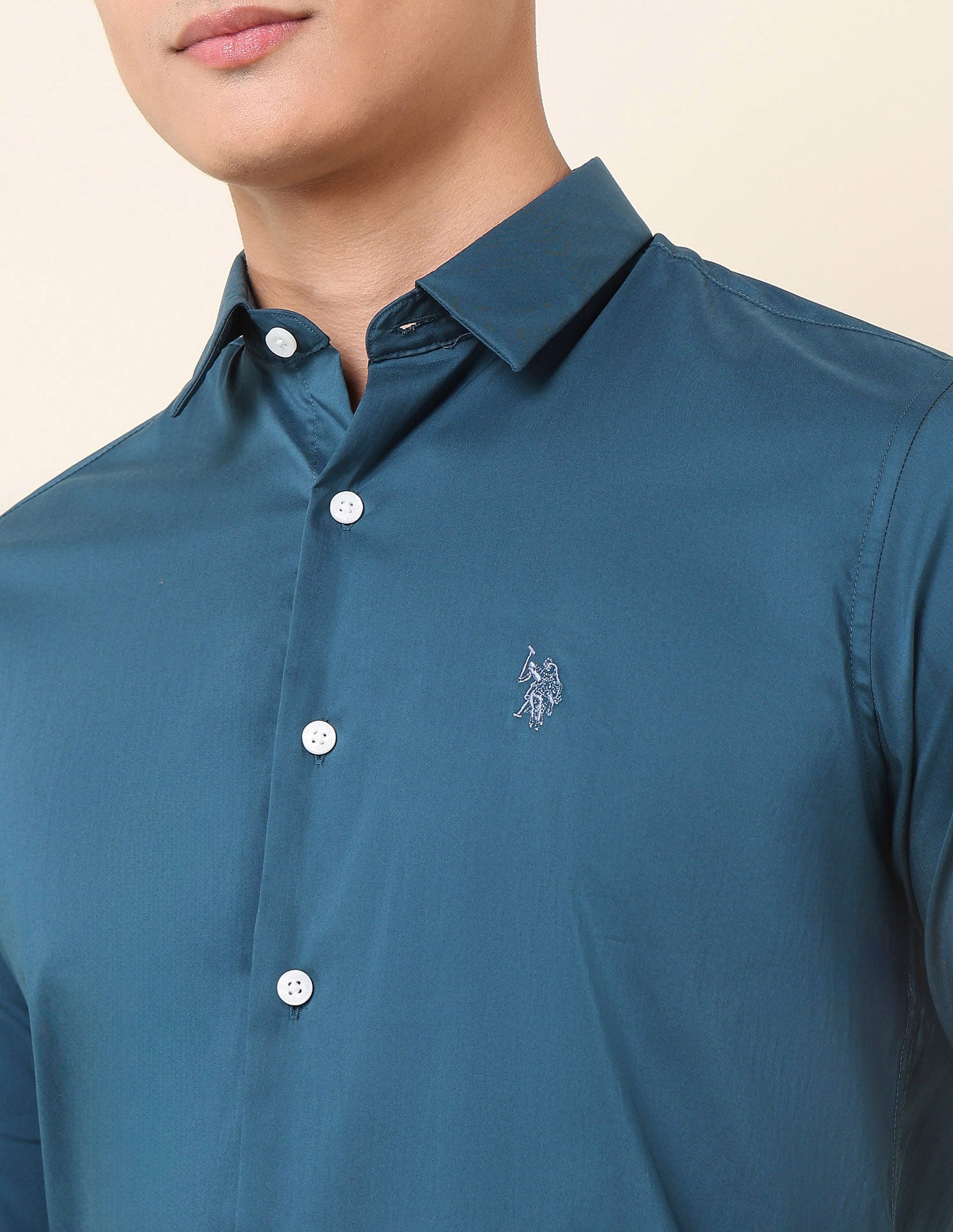 Tailored Fit Solid Shirt Teal - U.S. Polo Assn. India | Large