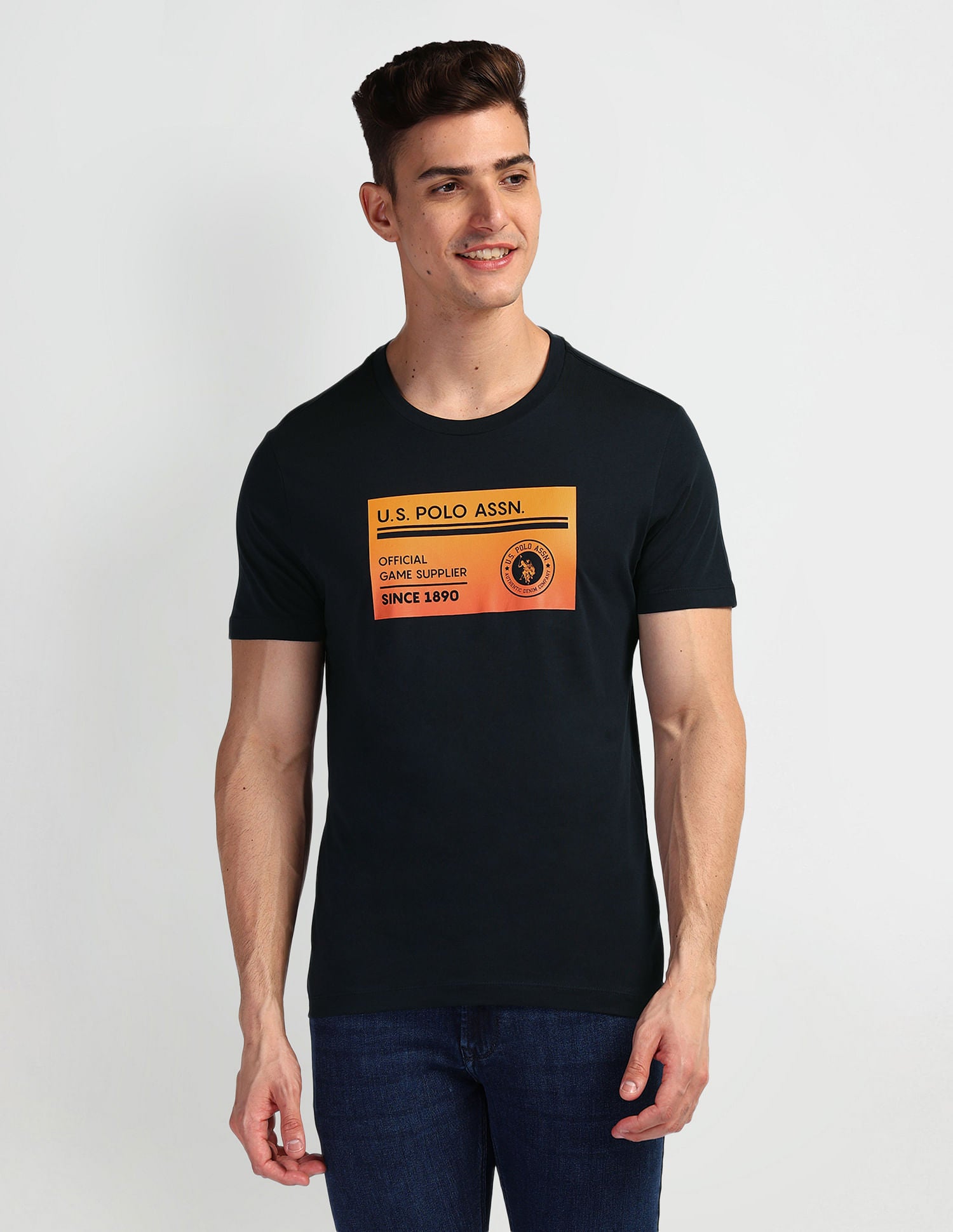 Brand Print Muscle Fit T-Shirt Navy - U.S. POLO ASSN. | Large