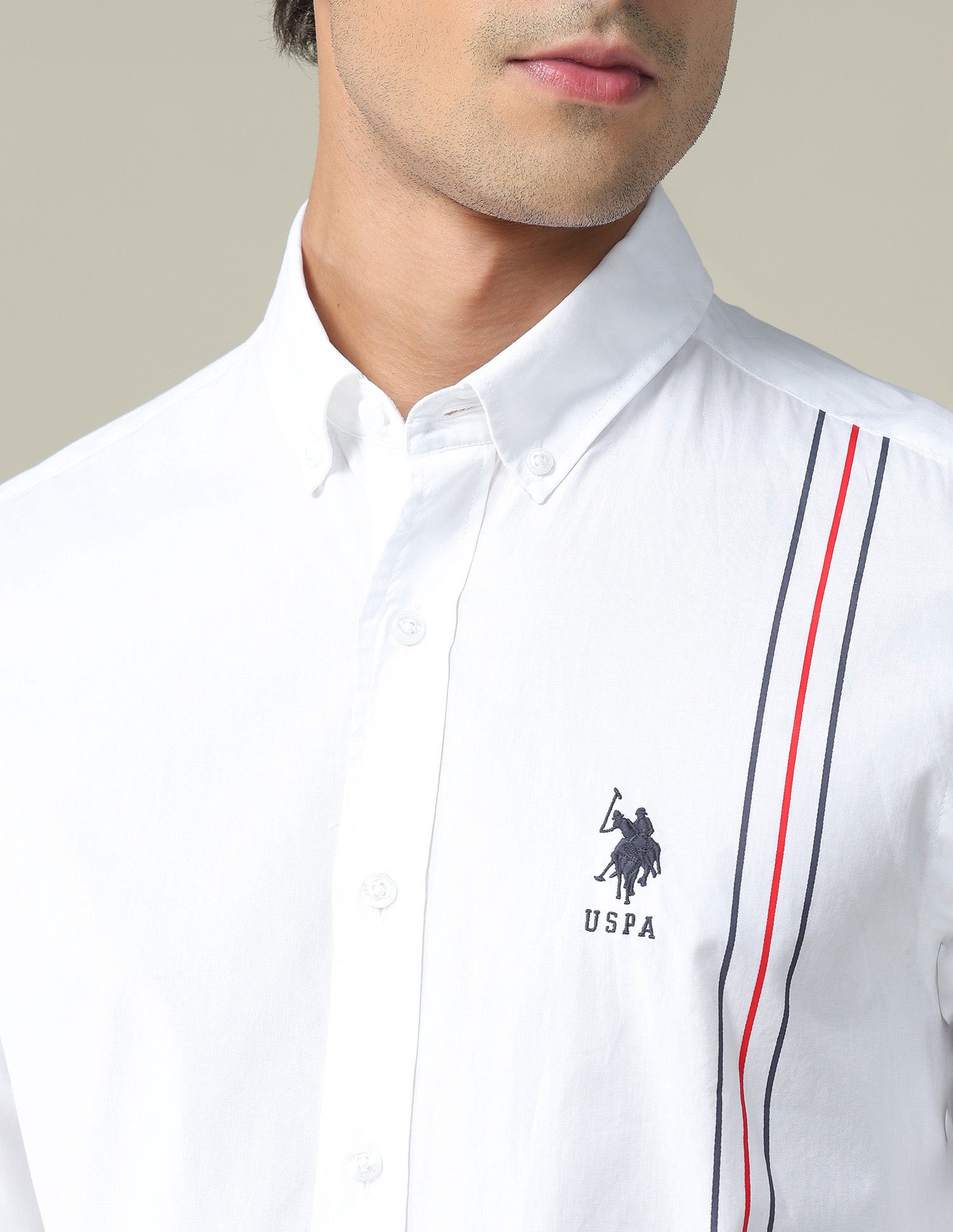 Engineered Stripe Cotton Casual Shirt White - U.S. POLO ASSN. | Large