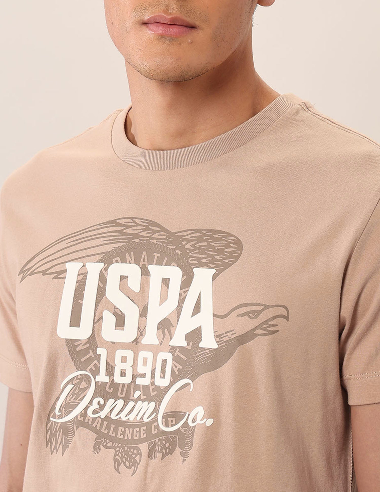 Brand Printed Muscle Fit T-Shirt Beige - U.S. Polo Assn. India | Large