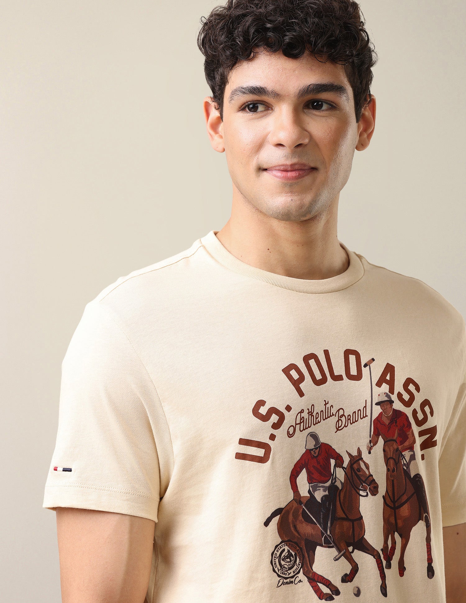 Graphic Brand Printed Slim Fit T-Shirt Beige - U.S. Polo Assn. India | Large