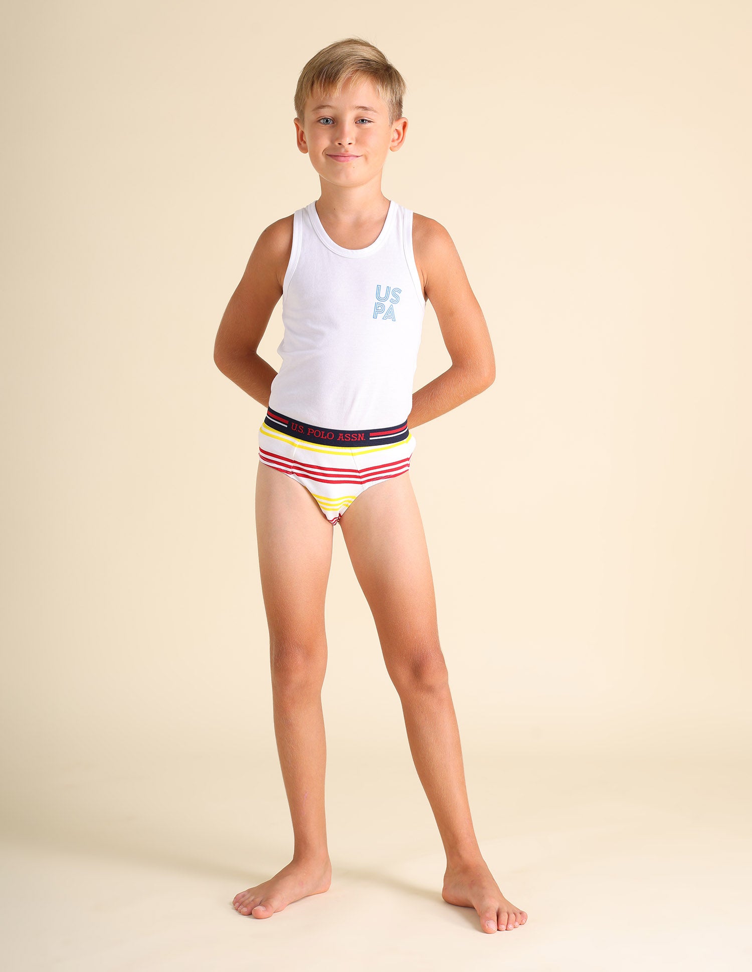 Mid Rise Cotton Spandex EKB03 Briefs - Pack Of 3 White, Yellow and Orange - U.S. POLO ASSN. | Large