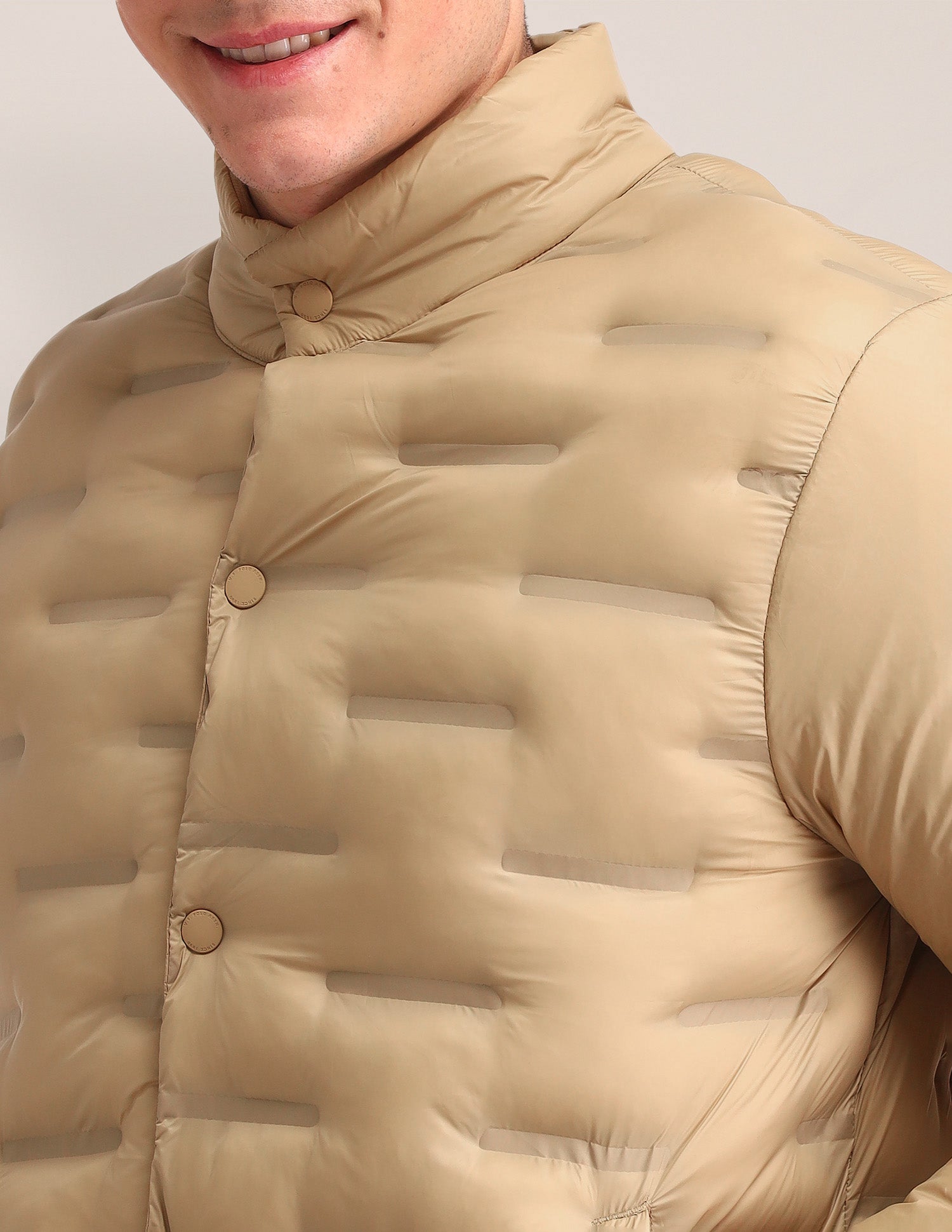 Solid High Neck Puffer Jacket Khaki - U.S. Polo Assn. India | Large