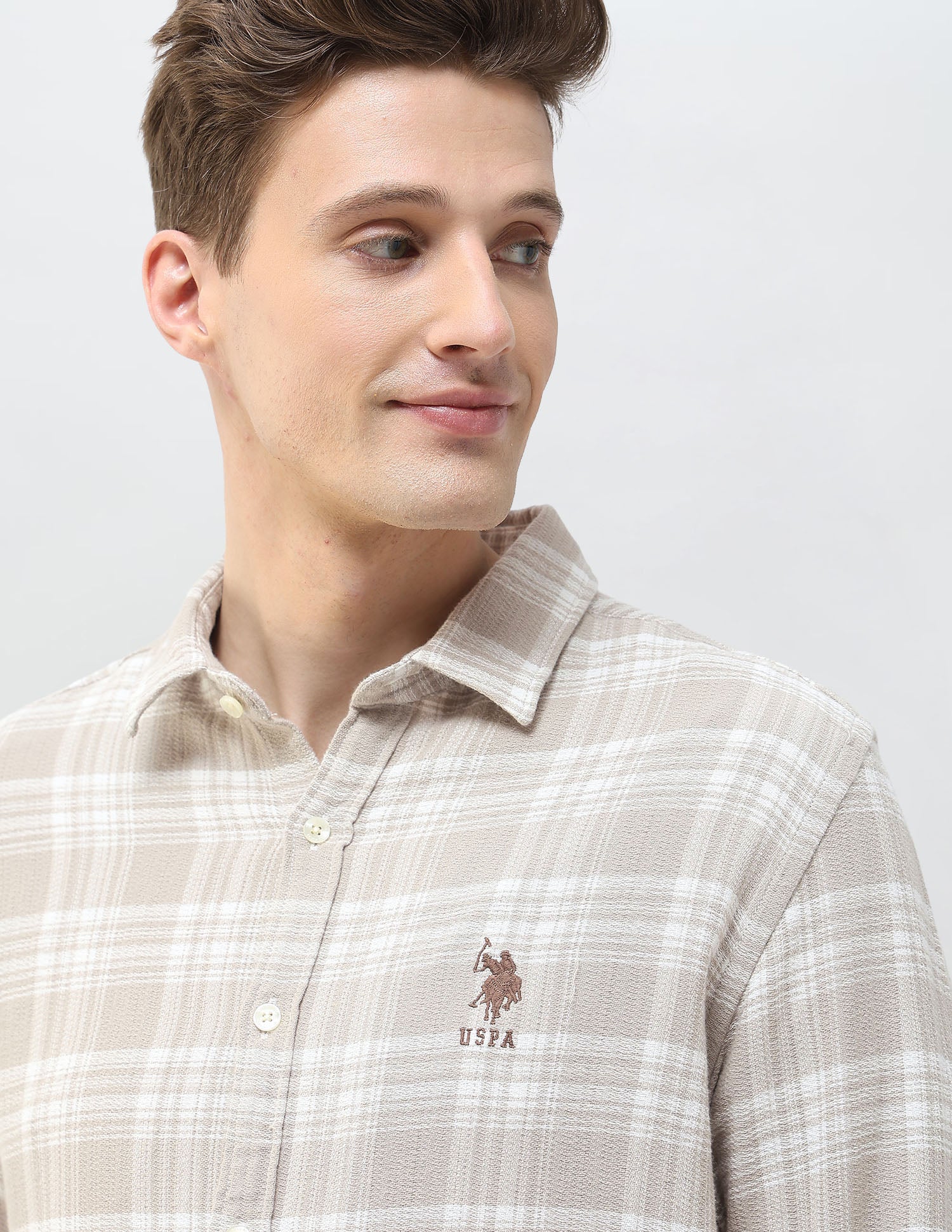 Plaid Checked Motel On The Coast Shirt Khaki - U.S. Polo Assn. India | Large