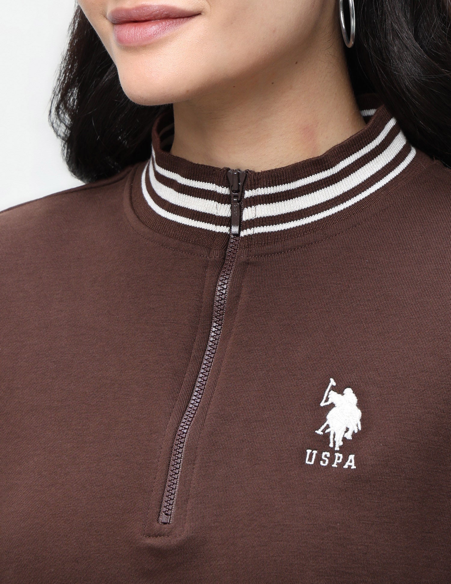 Typographic Applique Relaxed Fit Sweatshirt Dark Brown - U.S. Polo Assn. India | Large