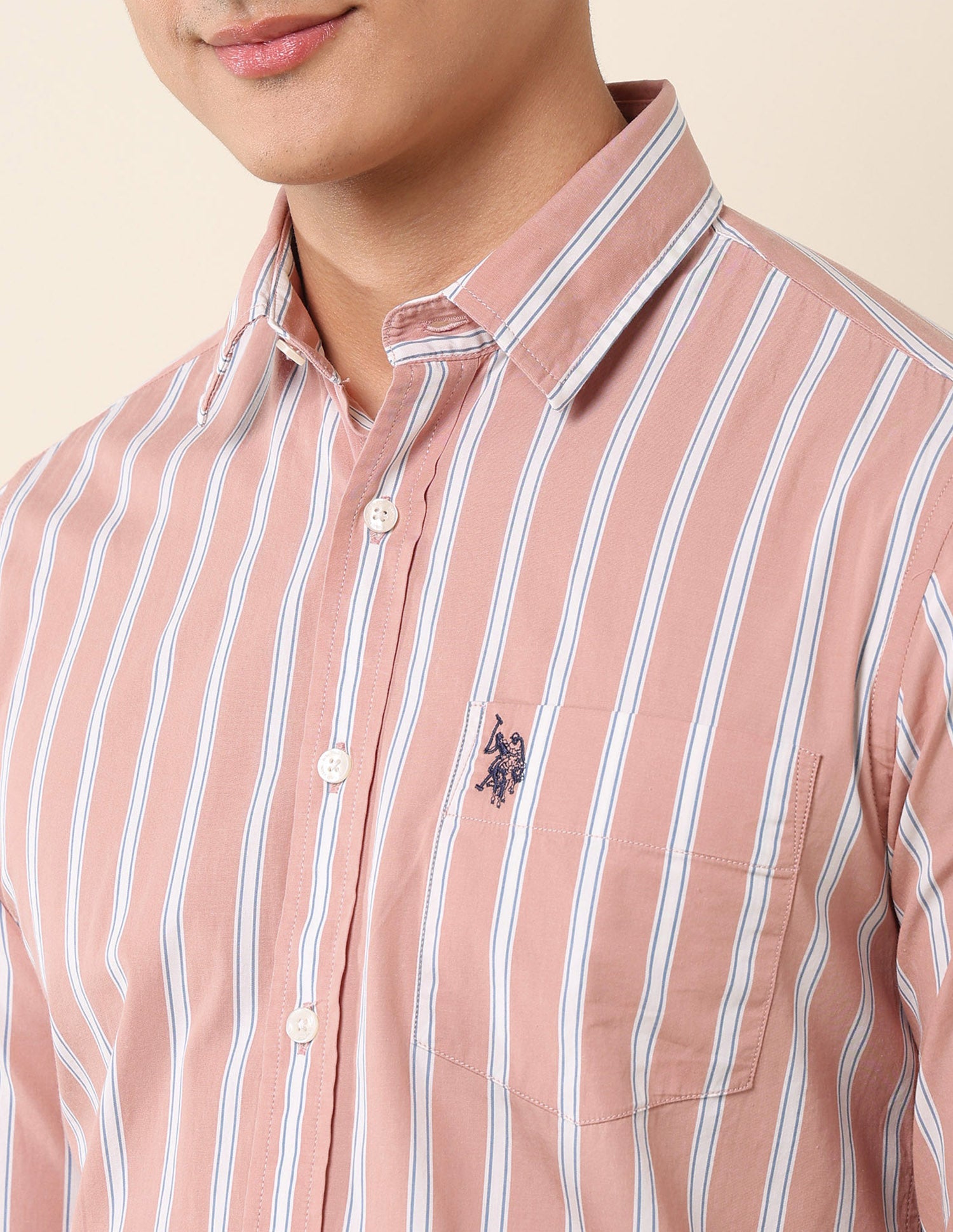 Vertical Striped Pure Cotton Shirt Rust - U.S. Polo Assn. India | Large