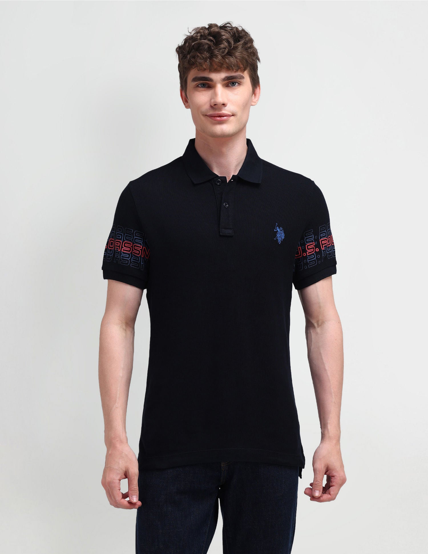 Muscle Fit Typography Polo Shirt Black - U.S. Polo Assn. India | Large