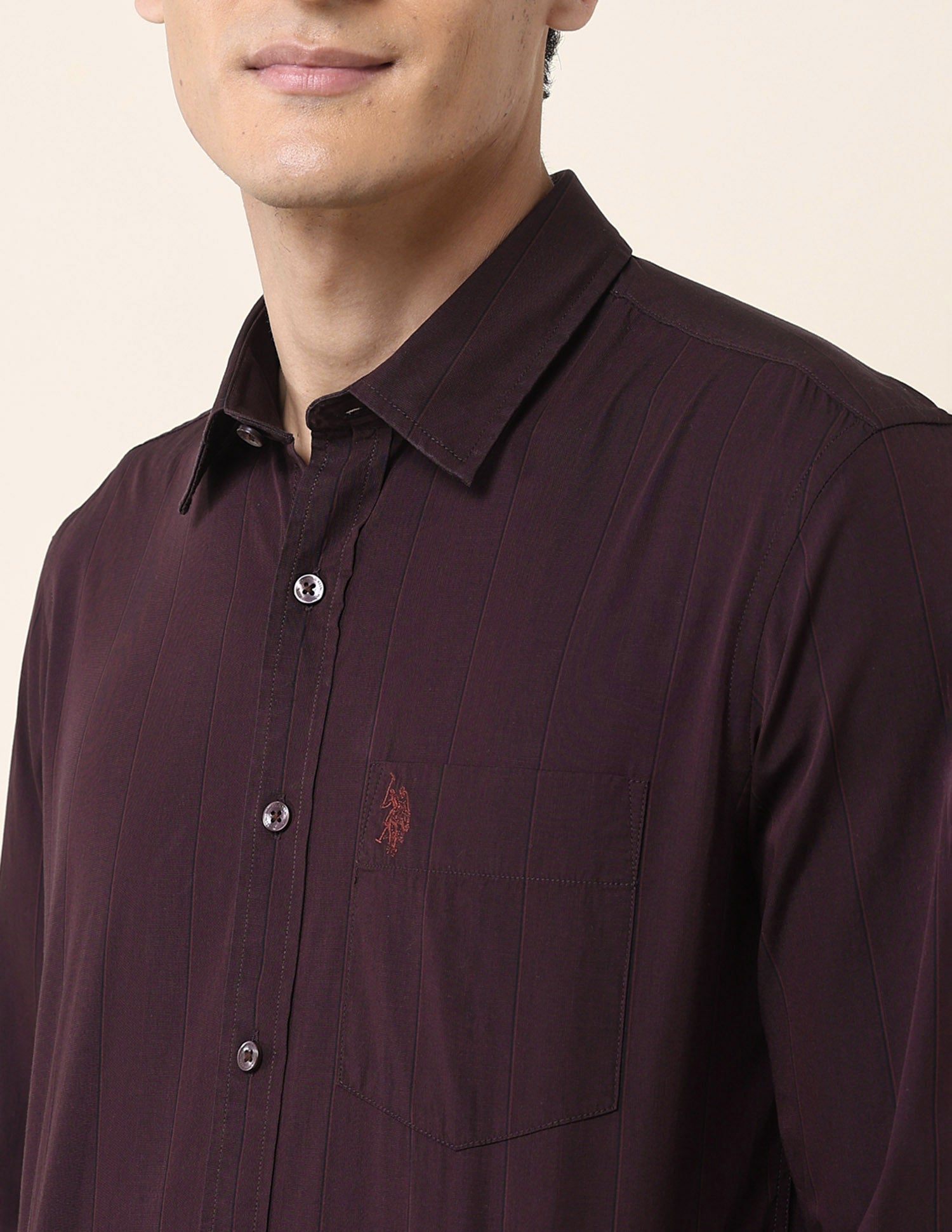 Tailored Fit Vertical Striped Shirt Wine - U.S. Polo Assn. India | Large