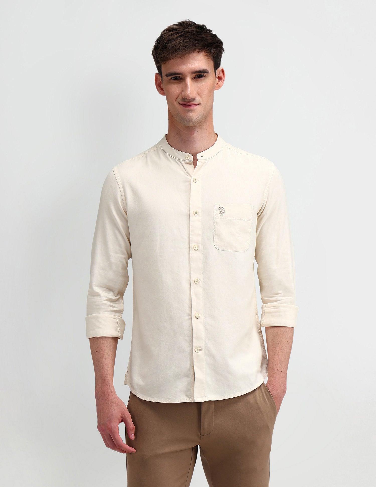 Slim Fit Solid Shirt Off-White - U.S. Polo Assn. India | Large