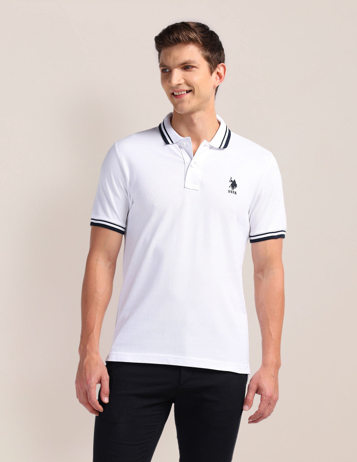 Solid Slim Fit Polo Shirt White - U.S. Polo Assn. India | Large