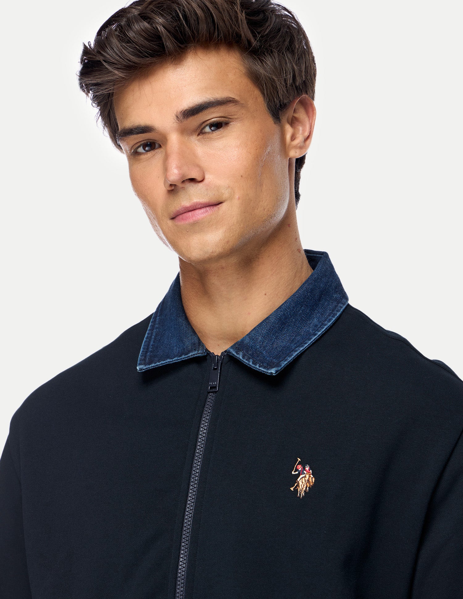 Solid Regular Fit Zipper Sweatshirt Navy - U.S. Polo Assn. India | Large