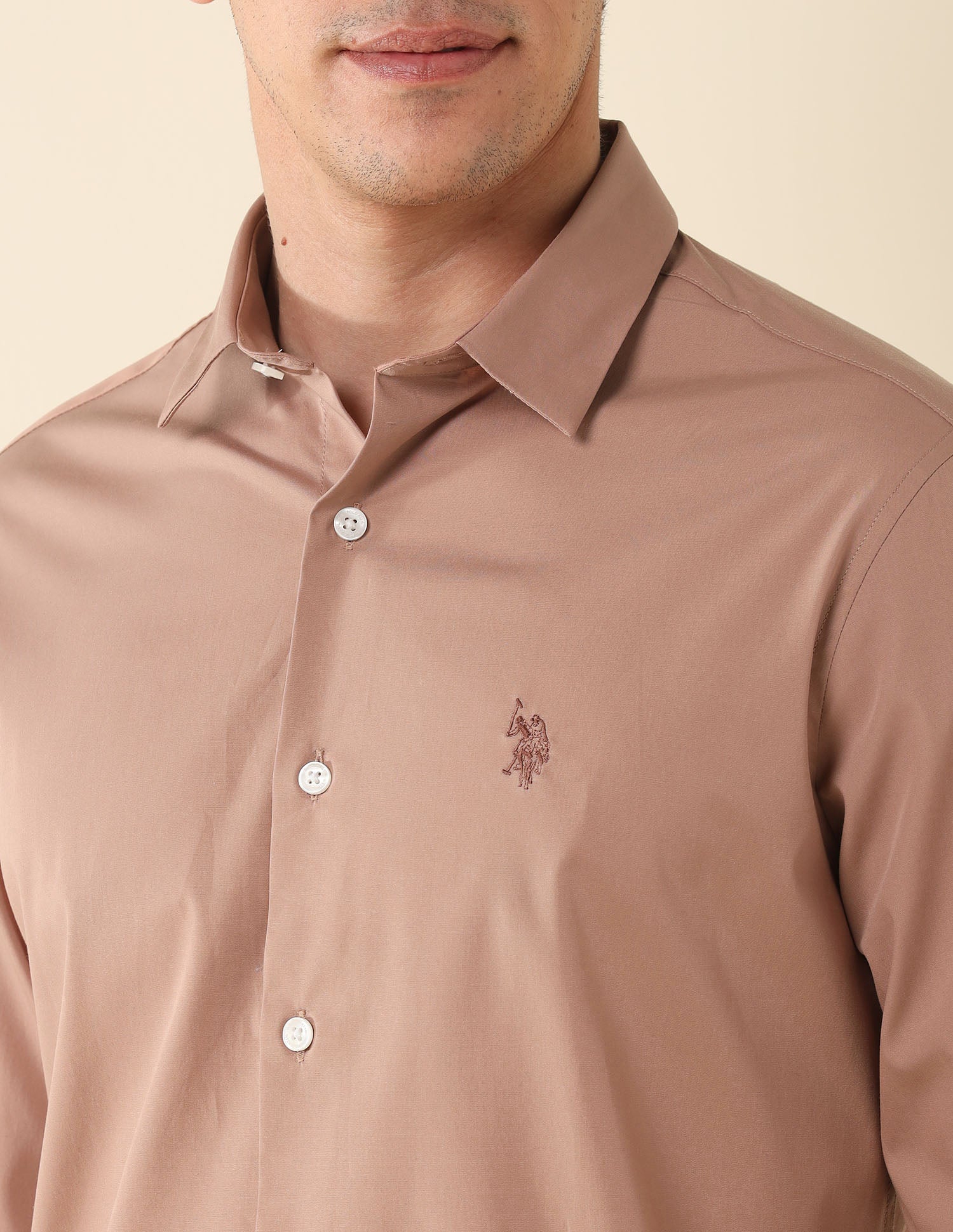 Solid Tailored Fit Shirt Peach - U.S. Polo Assn. India | Large