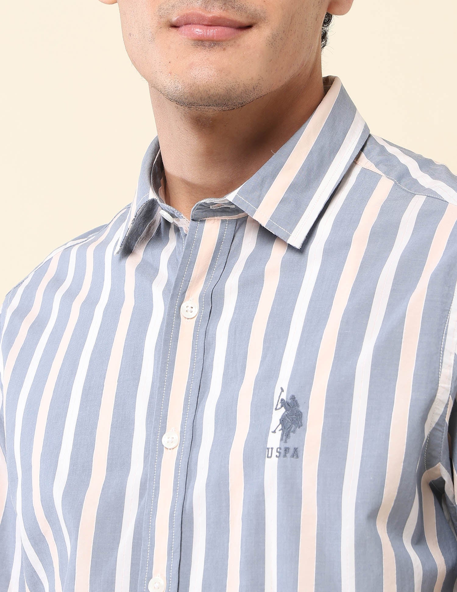 Vertical Striped Pure Cotton Shirt Blue - U.S. Polo Assn. India | Large
