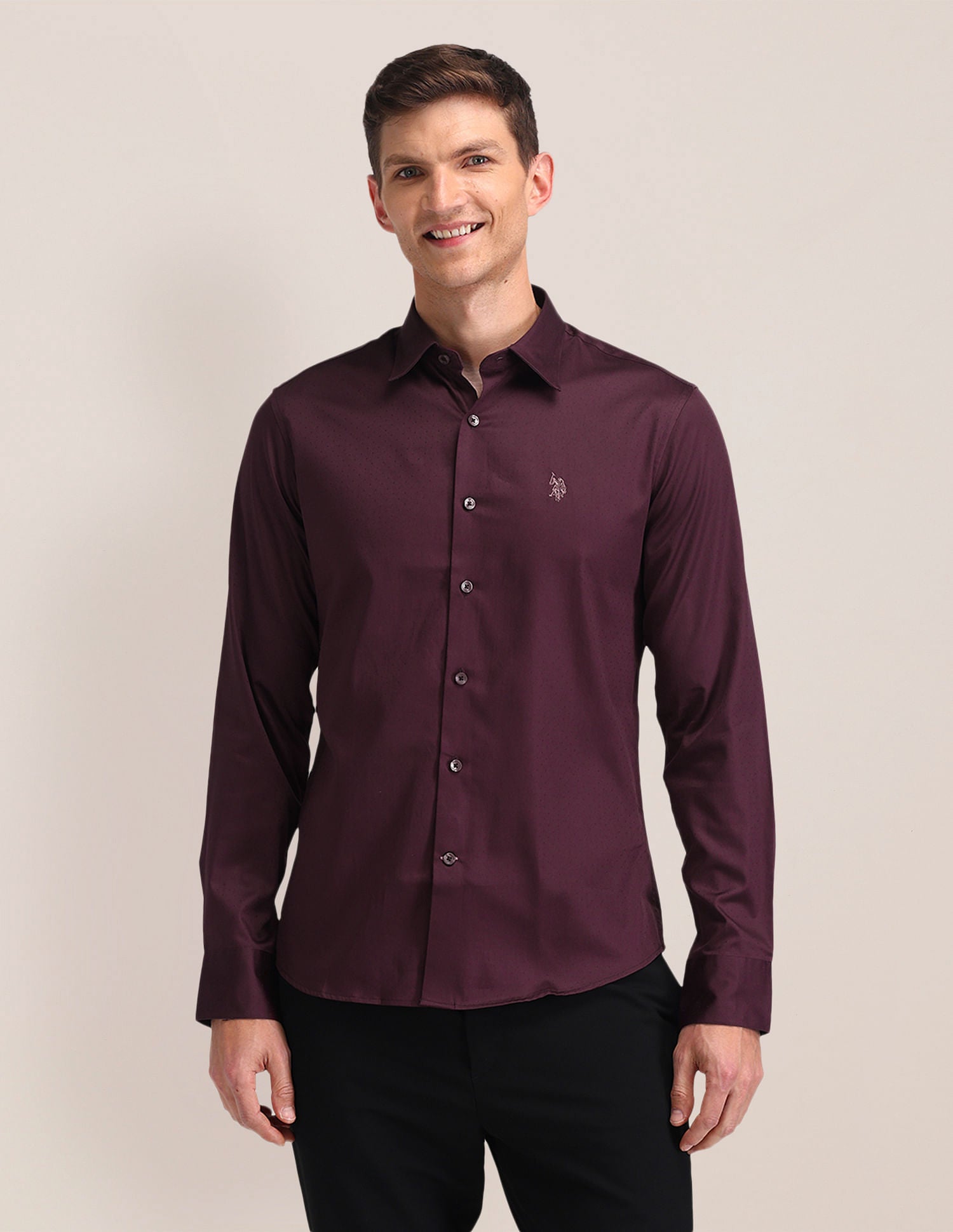 Regular Fit Satin Shirt Wine - U.S. Polo Assn. India | Large