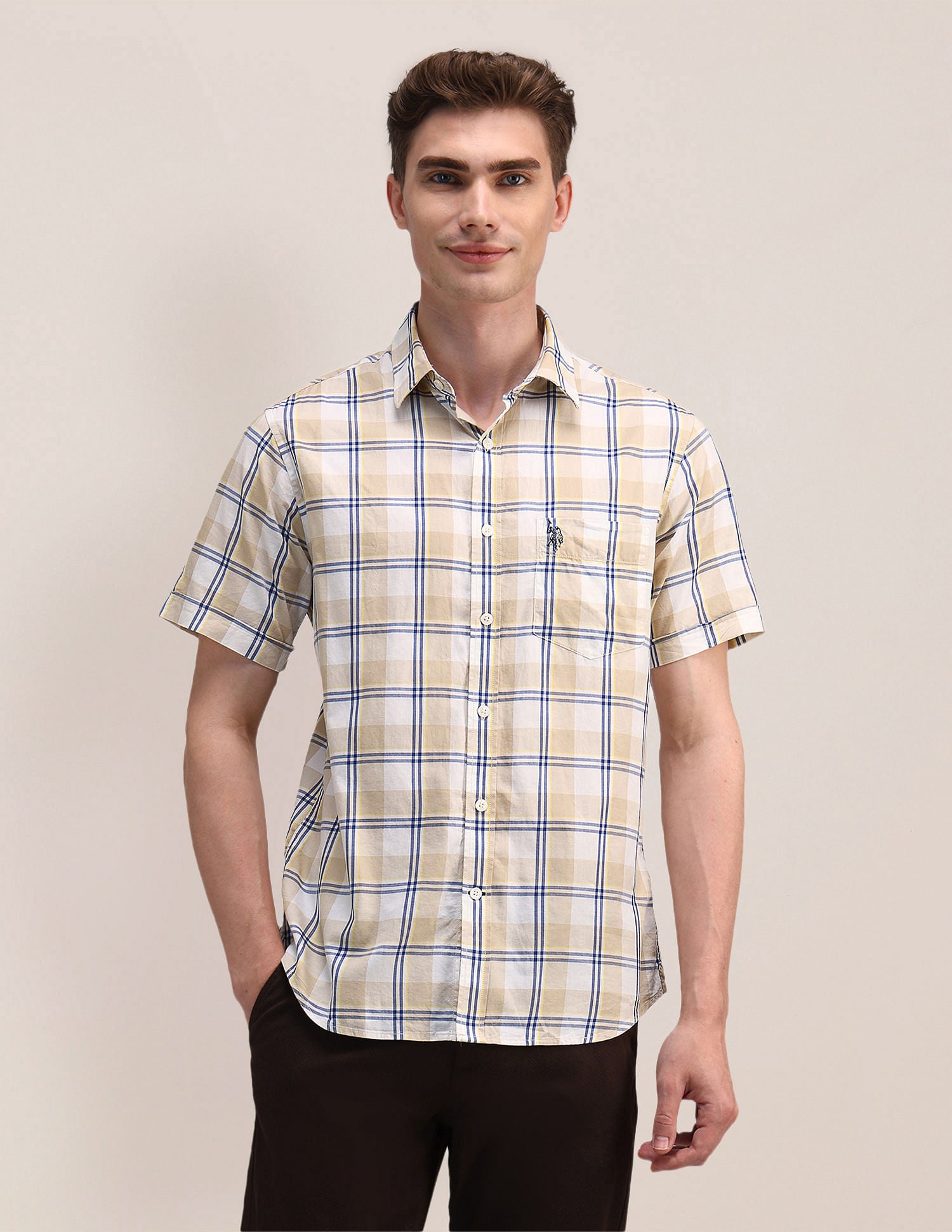 Tartan Check Dobby Cotton Shirt Beige - U.S. Polo Assn. India | Large