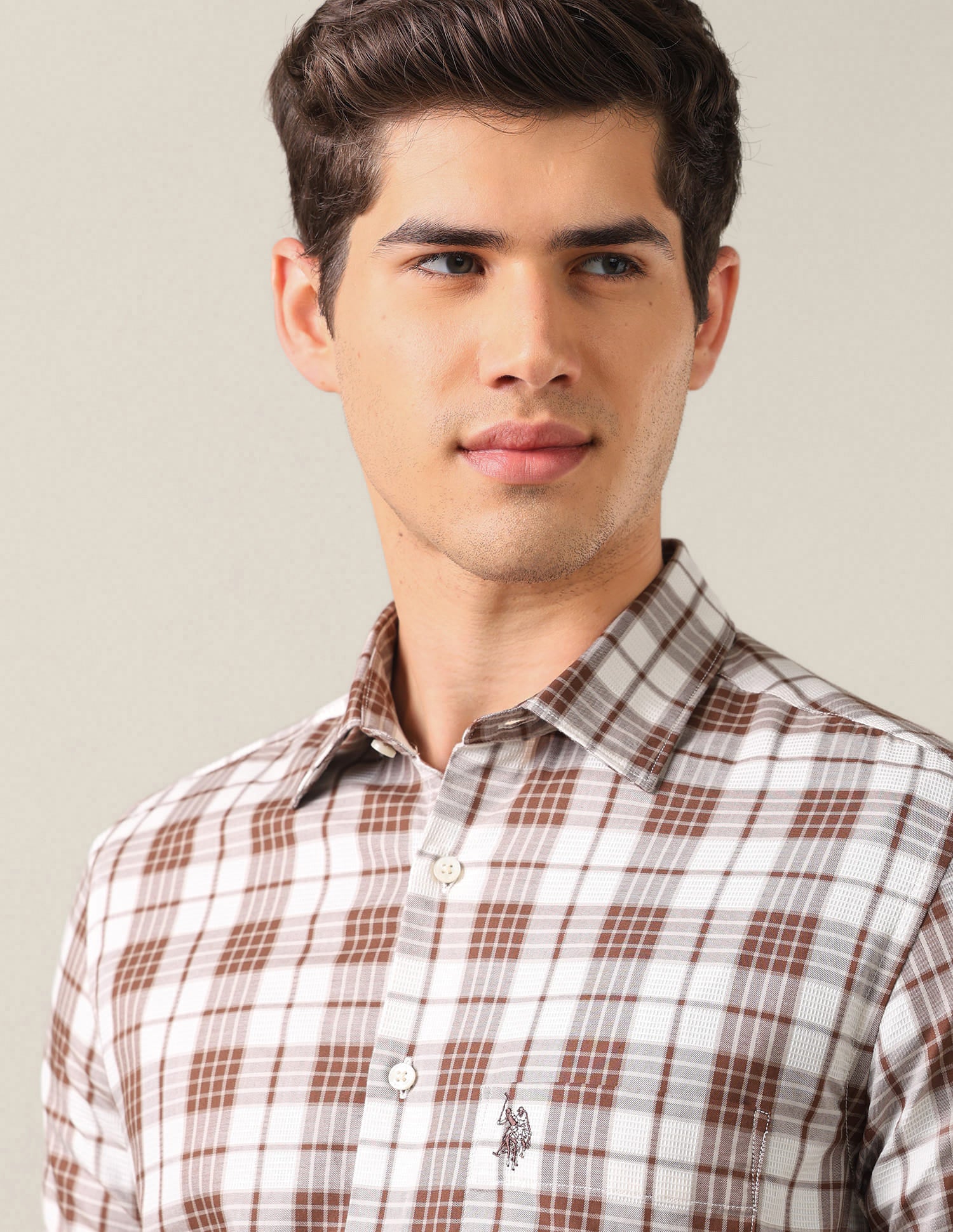 Tailored Fit Twill Shirt Brown - U.S. Polo Assn. India | Large