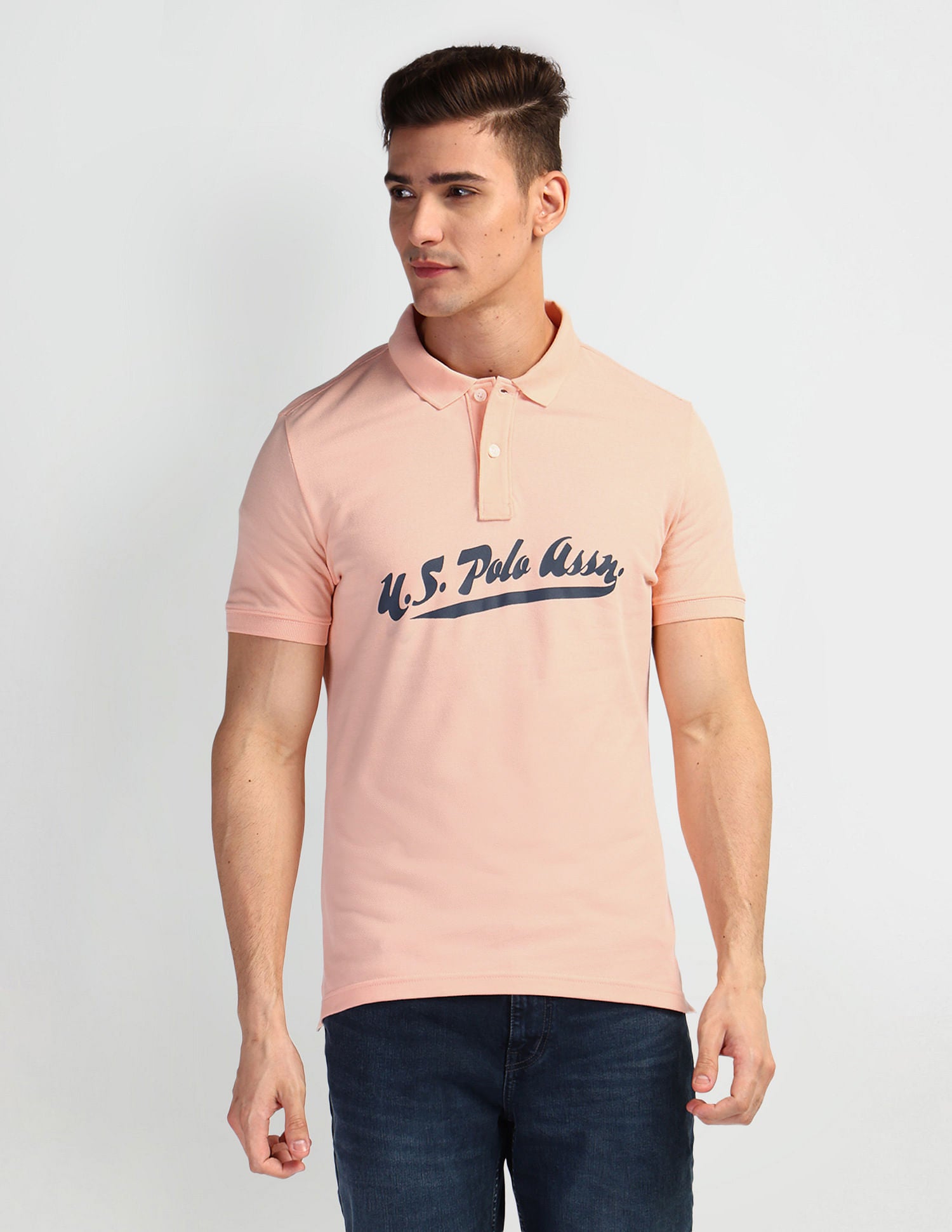 Brand Print Cotton Polo Shirt Peach - U.S. Polo Assn. India | Large