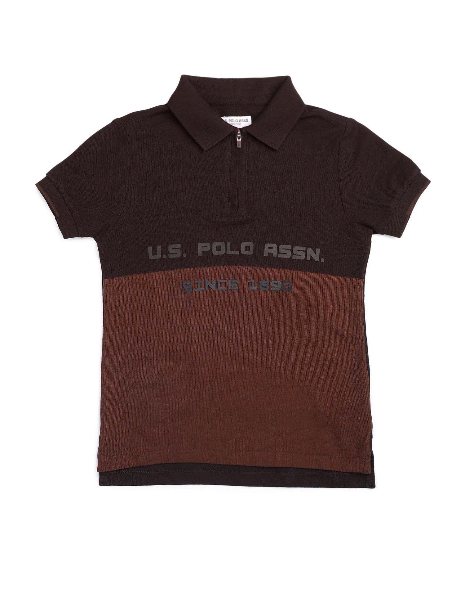 Boys Colour Blocked Brand Embossed Polo Shirt Dark Brown - U.S. POLO ASSN. | Large