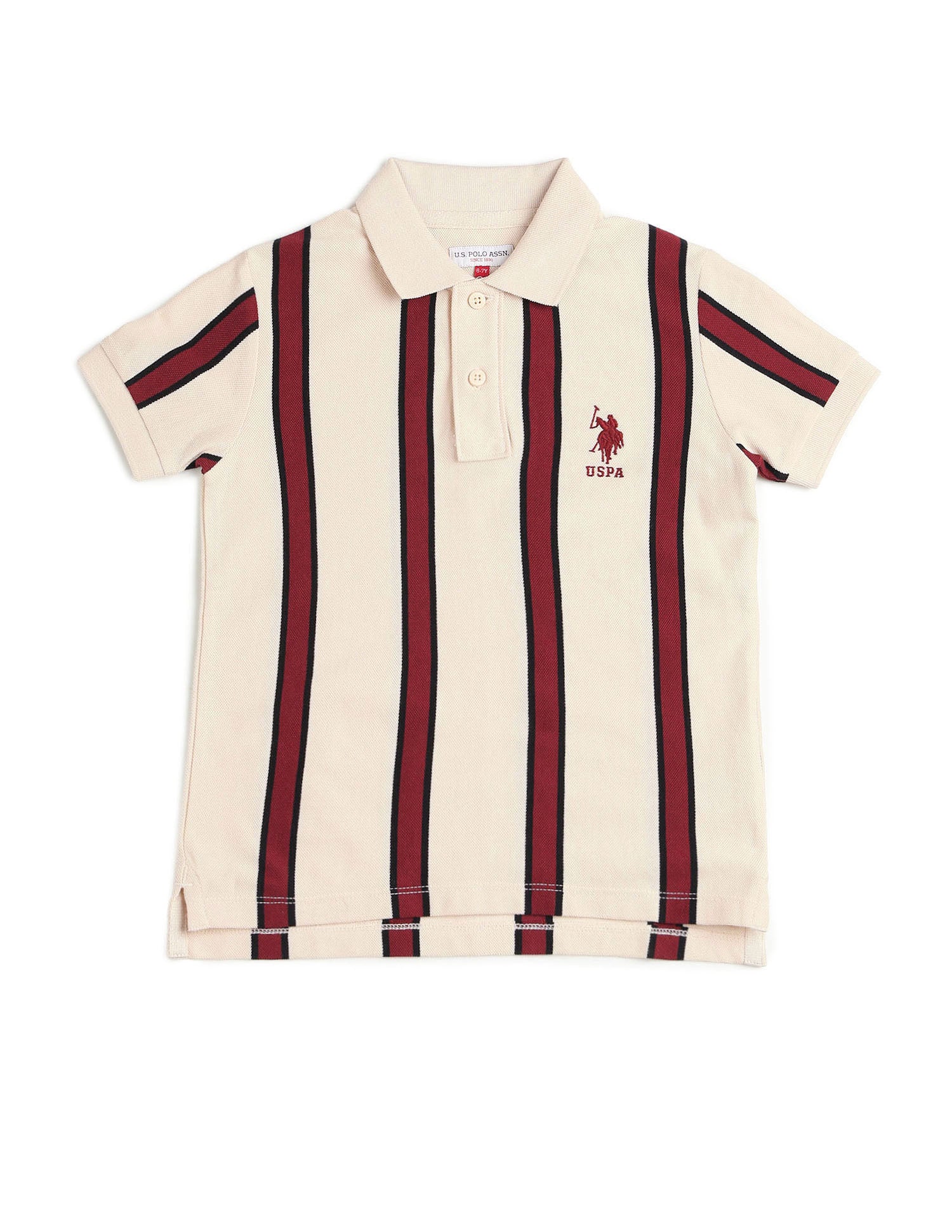 Boys Vertical Striped Regular Fit Polo Shirt Ecru - U.S. POLO ASSN. | Large