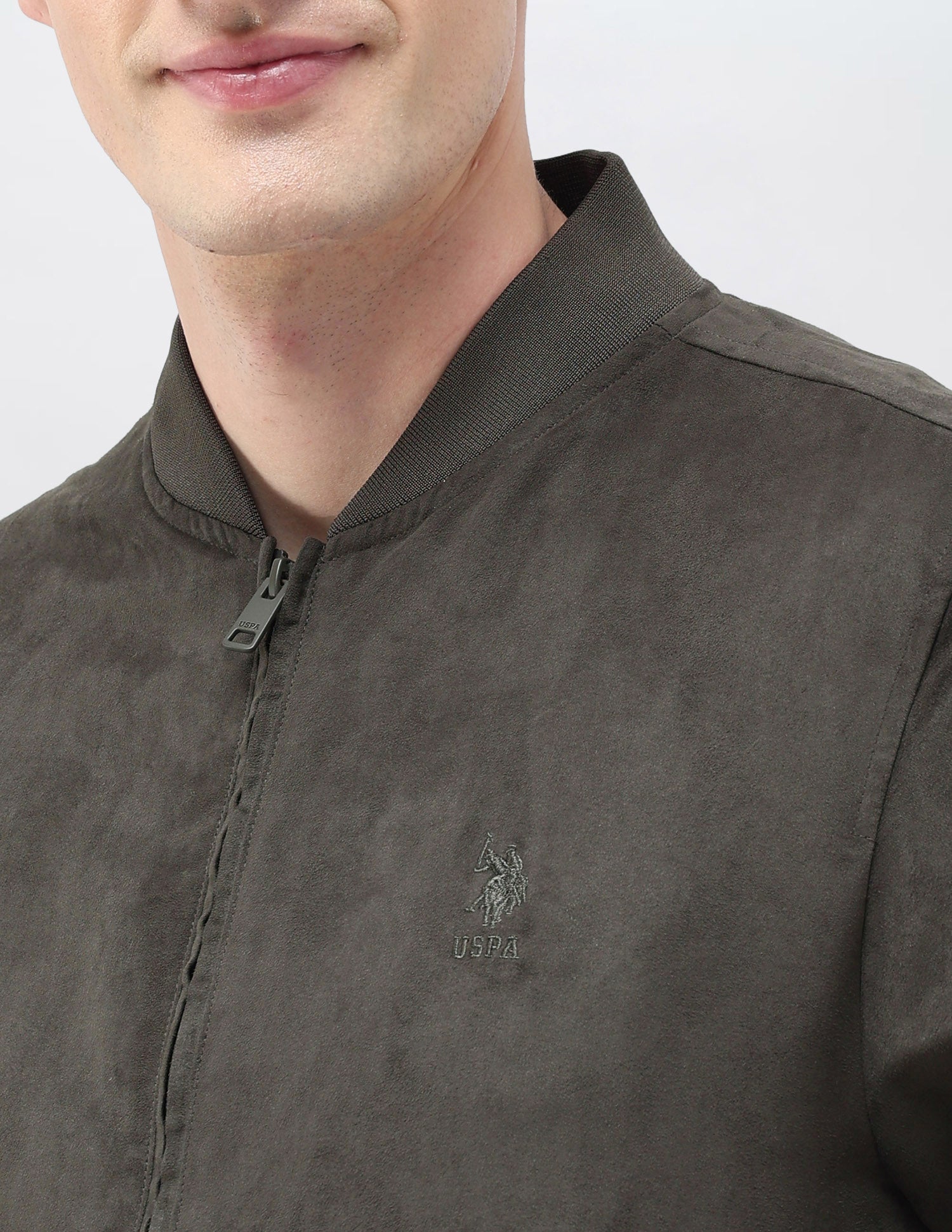 Solid Regular Fit Bomber Jacket Dark Olive - U.S. Polo Assn. India | Large