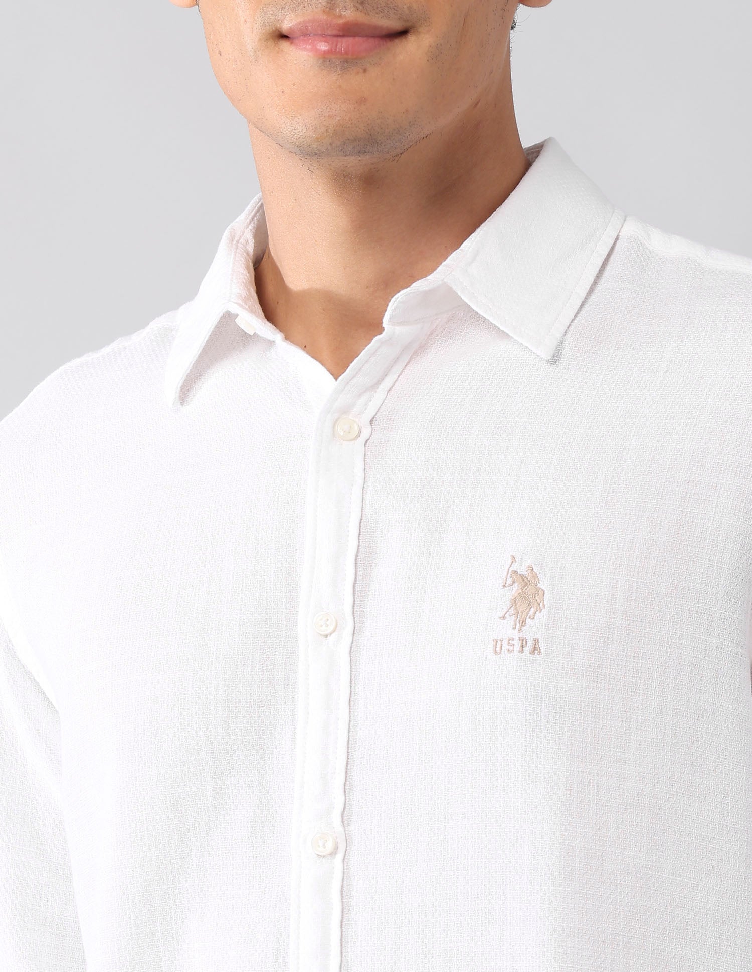 Textured Dobby Regular Fit Formal Shirt White - U.S. Polo Assn. India | Large