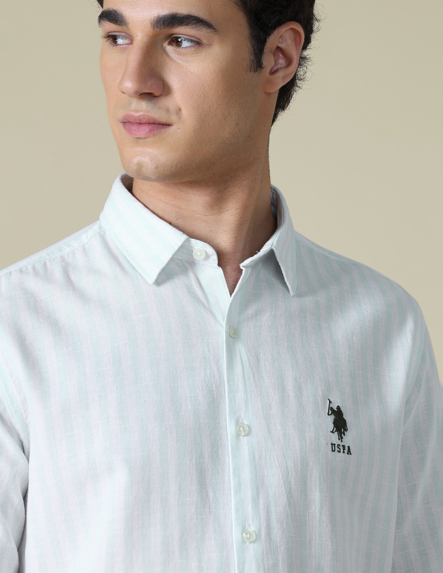 Vertical Striped Regular Fit Shirt Light Green - U.S. Polo Assn. India | Large