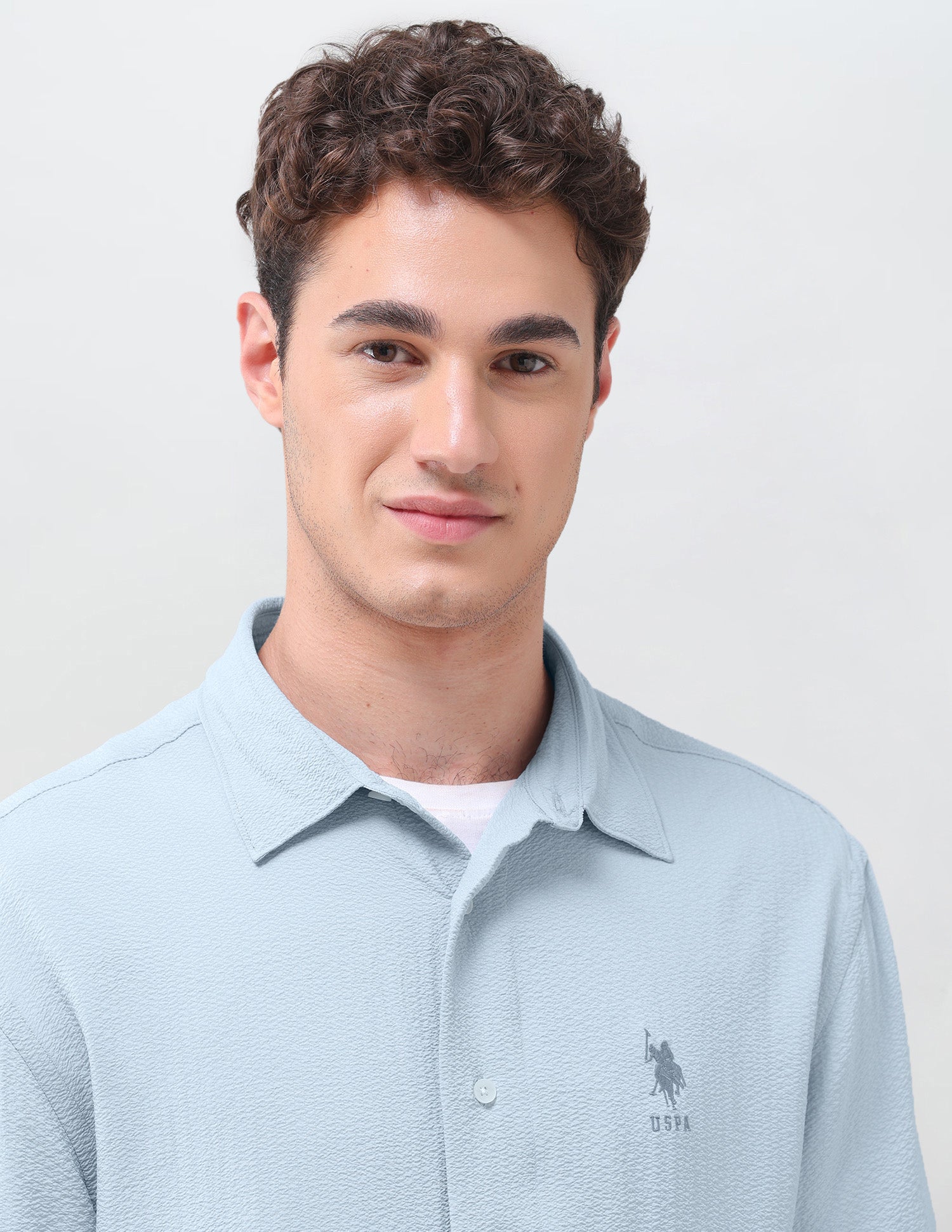 Crinkle Weave Relaxed Fit Shirt Light Blue - U.S. Polo Assn. India | Large