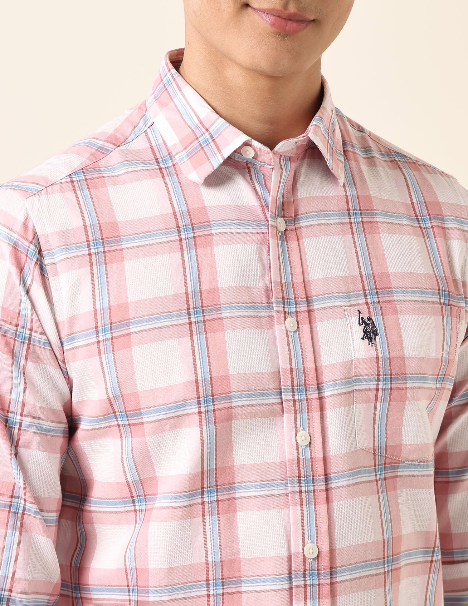 Plaid Checked Pure Cotton Shirt Pink - U.S. Polo Assn. India | Large