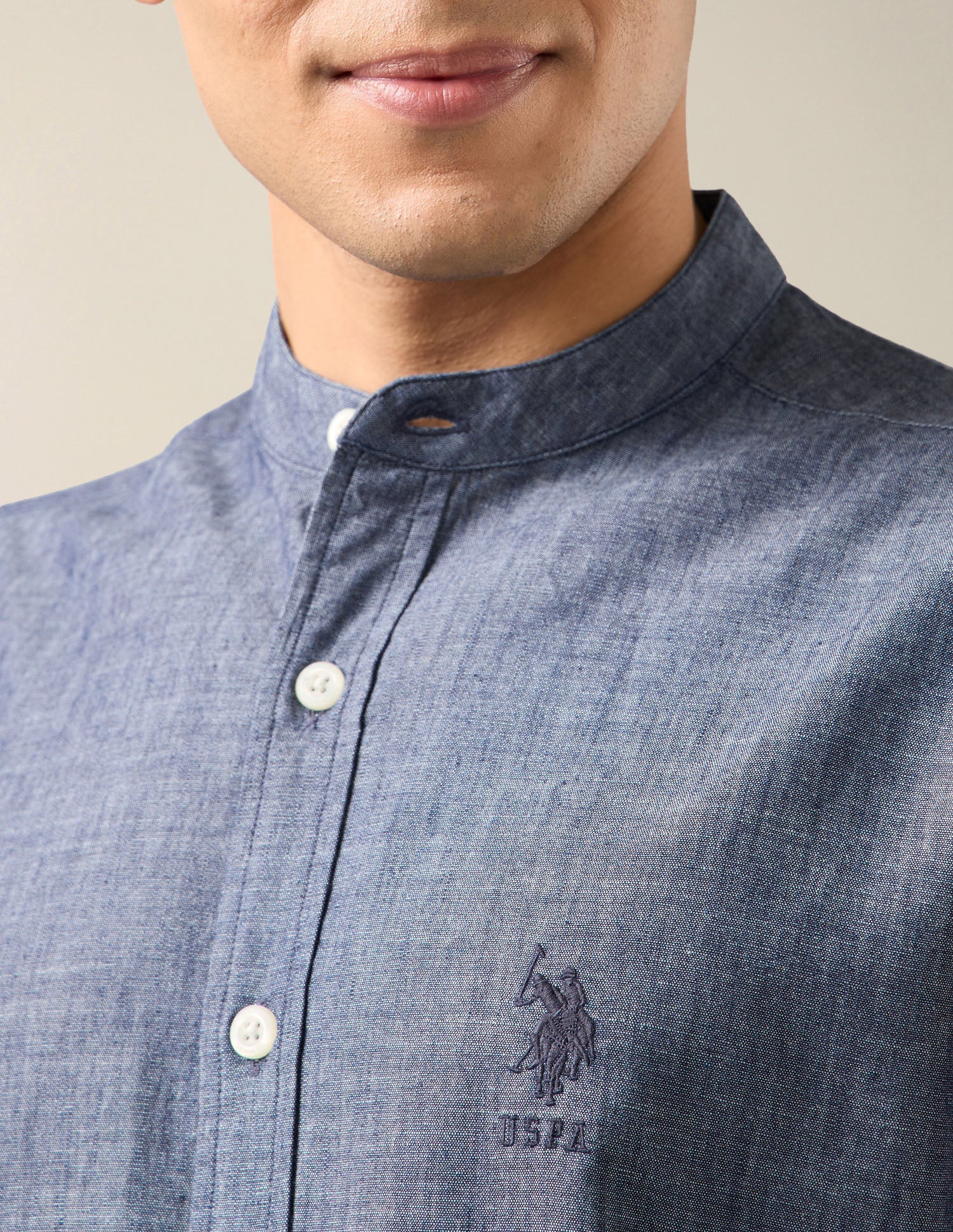 Heathered Twill Mandarin Shirt Indigo - U.S. Polo Assn. India | Large