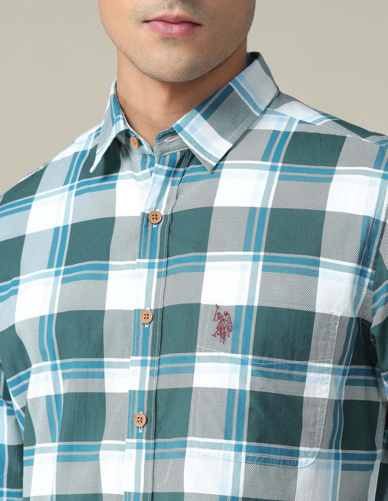 Tartan Check Cotton Shirt Green - U.S. POLO ASSN. | Large