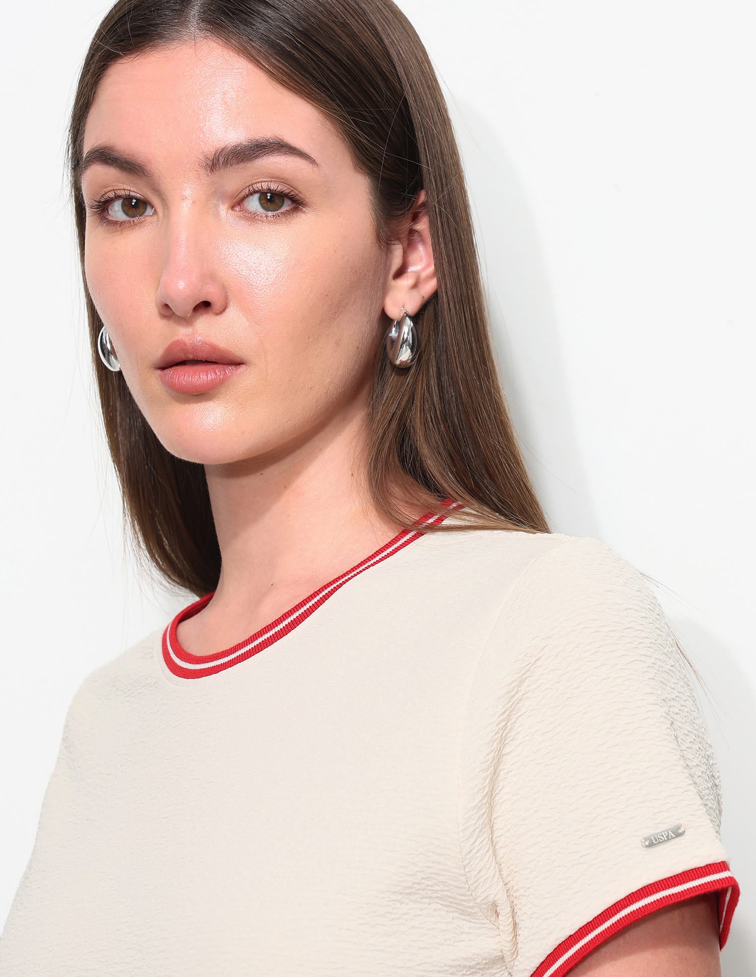 Regular Fit Textured T-Shirt Beige - U.S. Polo Assn. India | Large