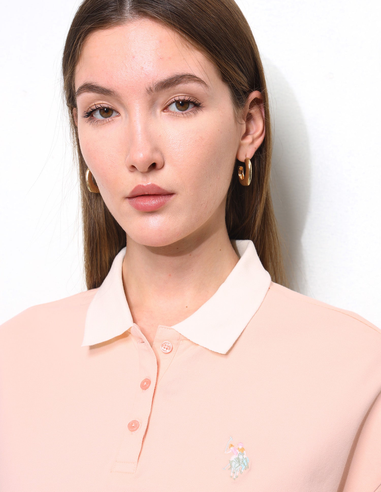 Solid Oversized Fit Contrast Collar Polo Shirt Light Pink - U.S. Polo Assn. India | Large