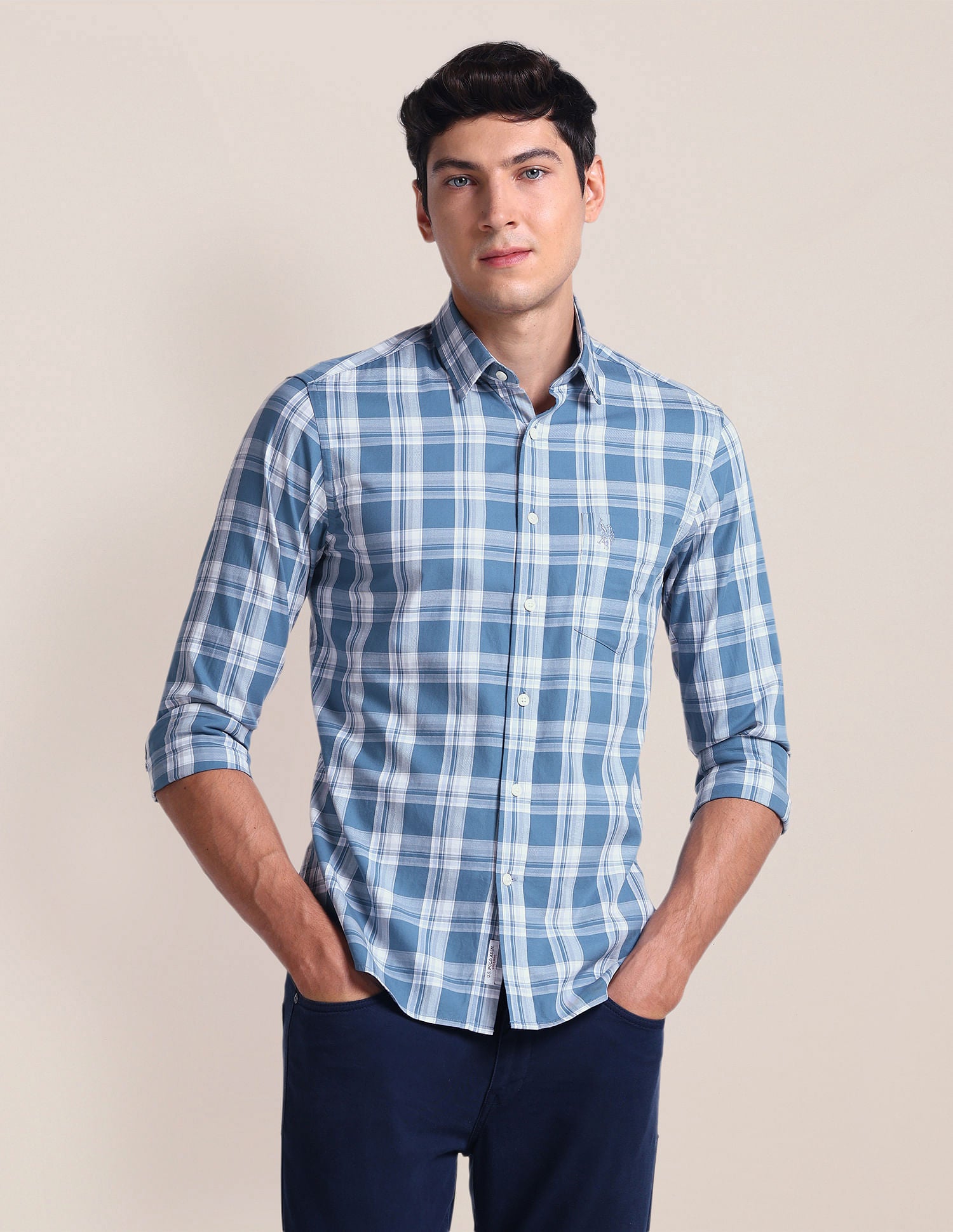 Tartan Check Tailored Fit Shirt Blue - U.S. POLO ASSN. | Large
