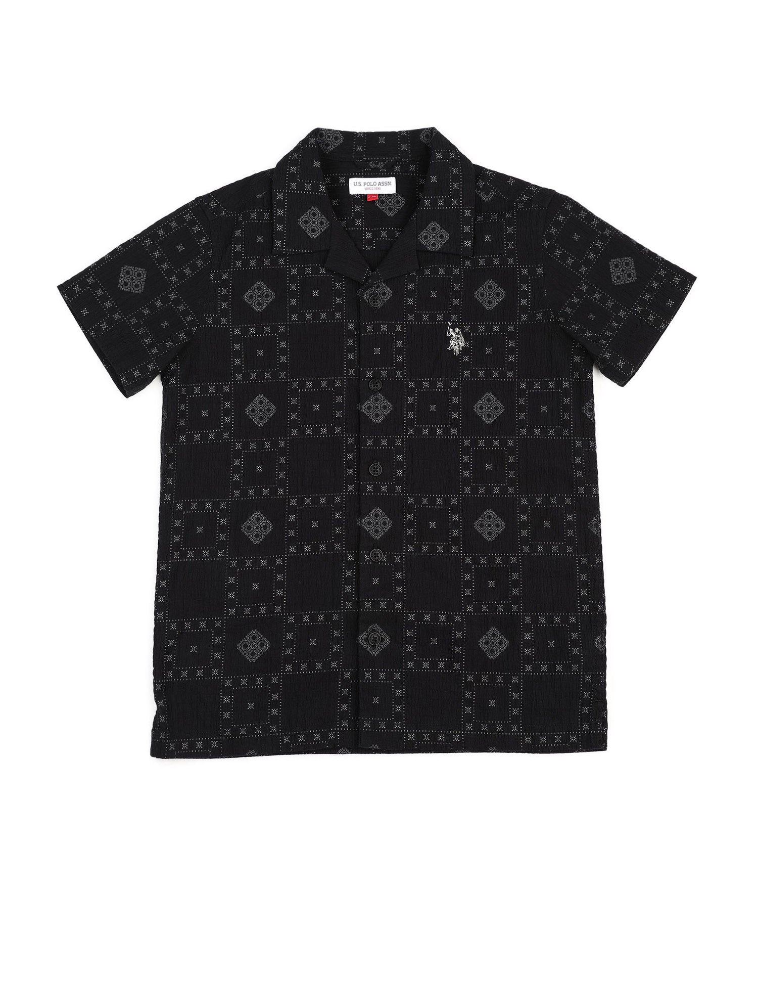 Boys Geometric Printed Cuban Shirt Black - U.S. POLO ASSN. | Large