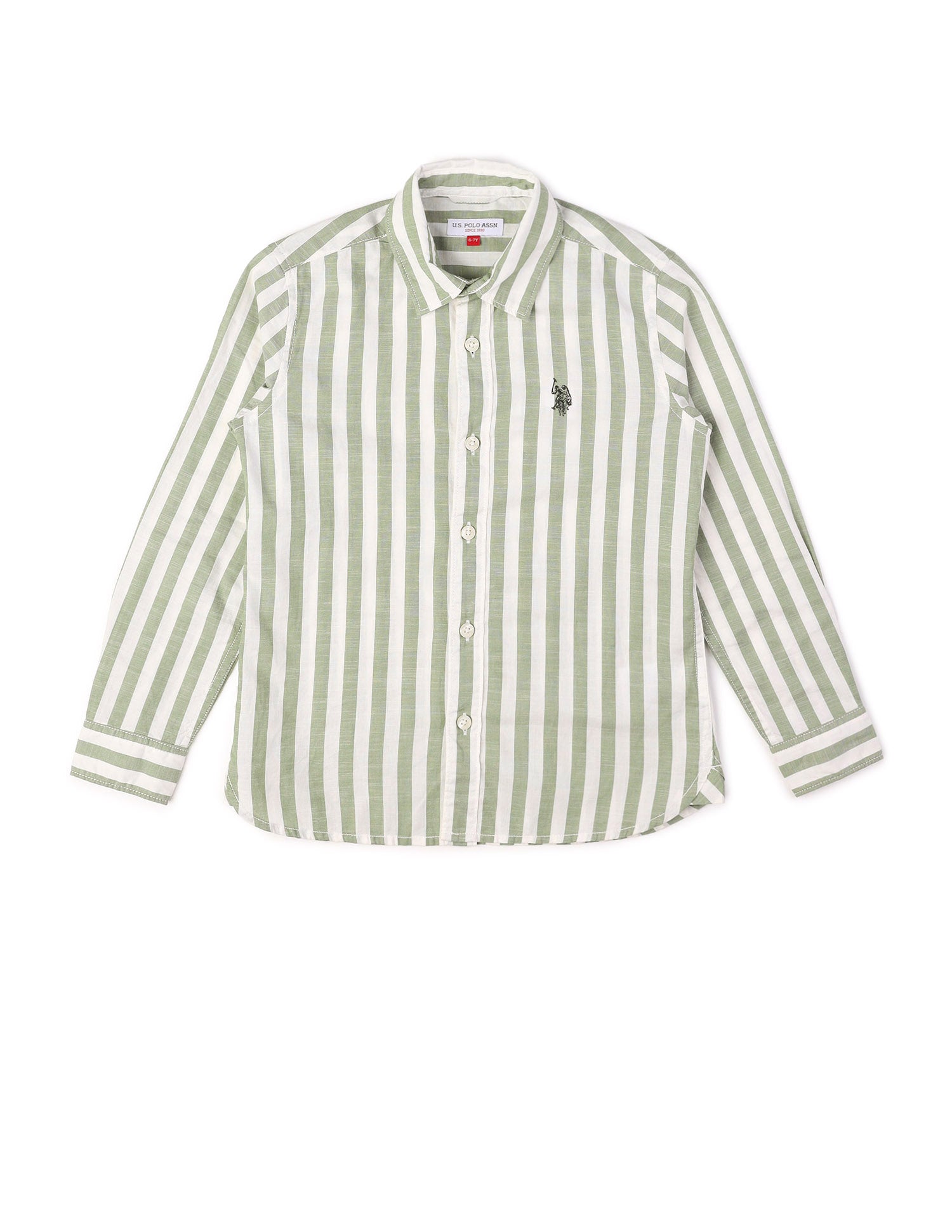 Boys Vertical Striped Regular Fit Shirt Green - U.S. POLO ASSN. | Large