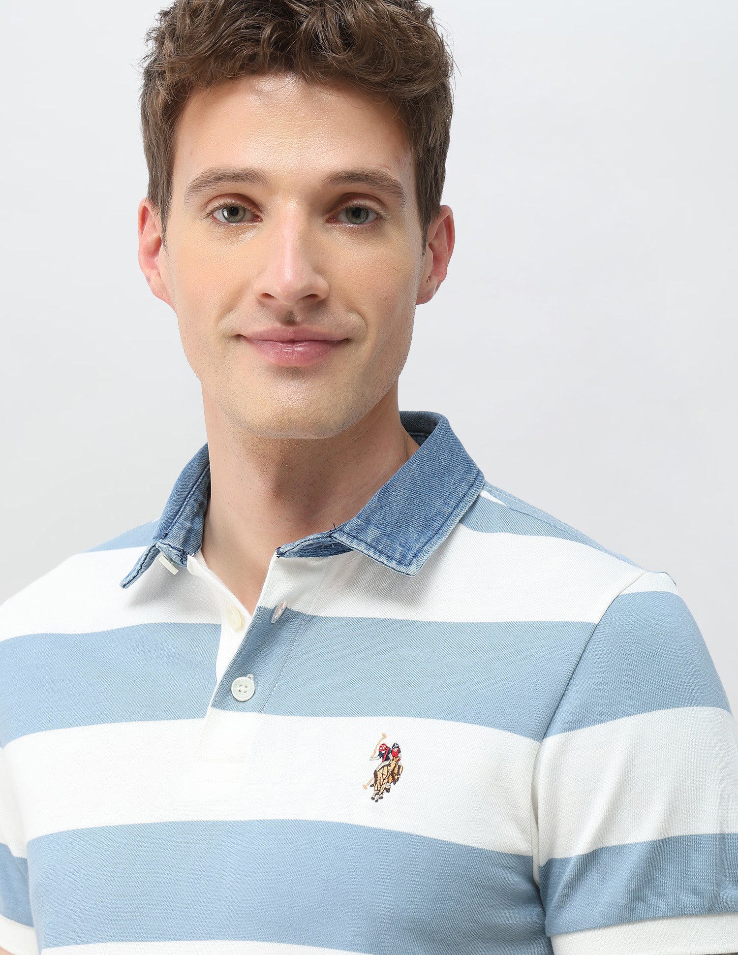 Horizontal Striped Muscle Fit Polo Shirt Blue - U.S. Polo Assn. India | Large